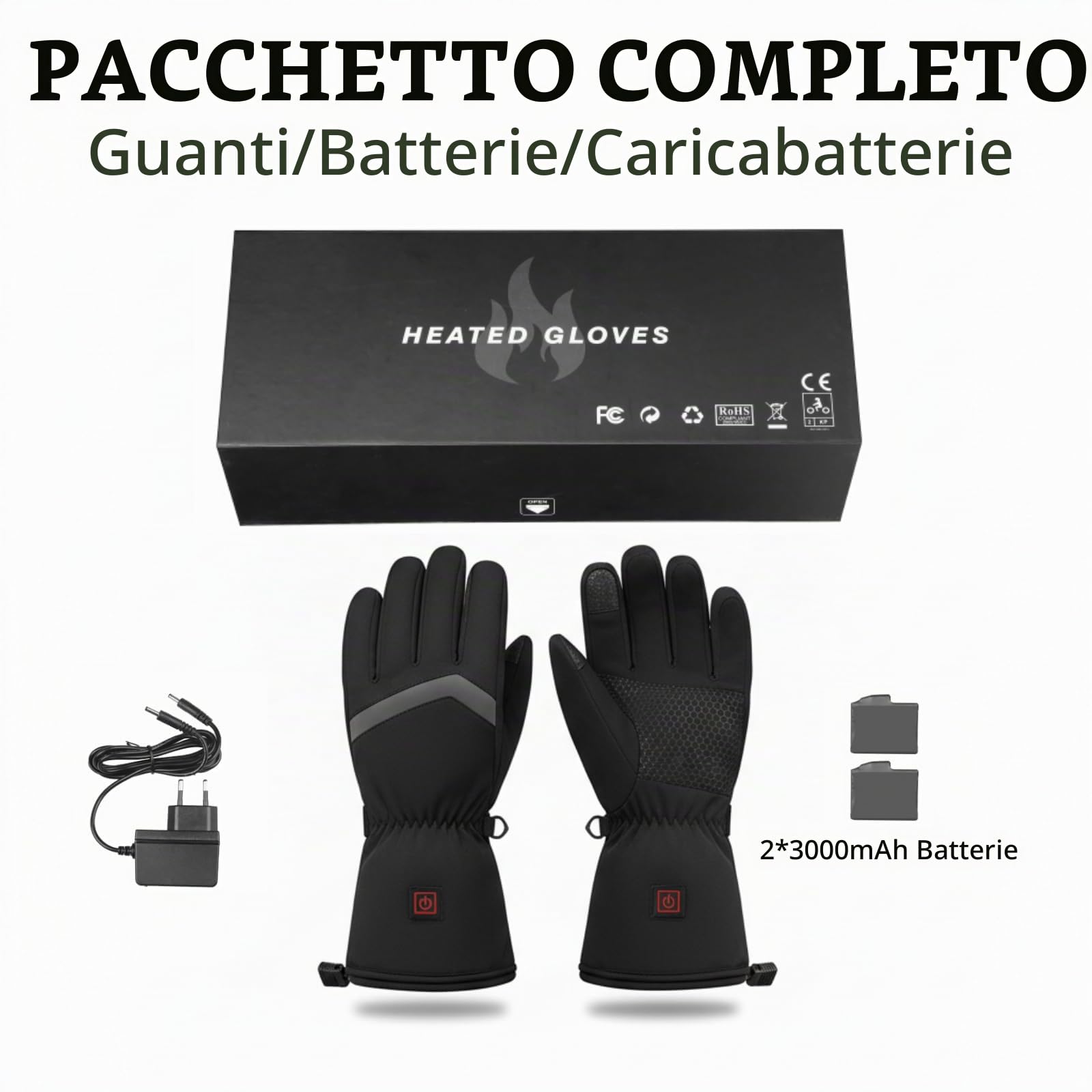 Guanti Riscaldati Uomo e Donna per Moto e Sci, Guanti Termici Elettrici con Batteria 3000mAh, Touchscreen, Impermeabili per Ciclismo, Pesca, Trekking