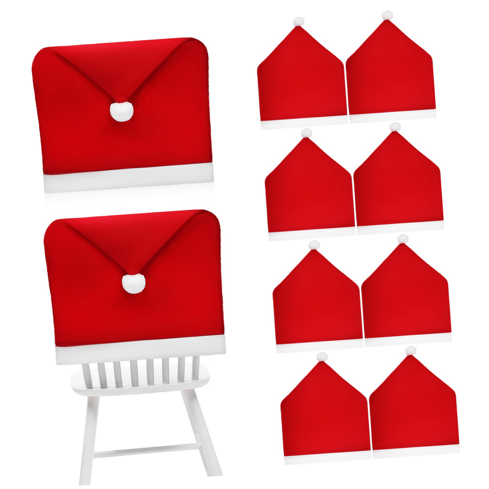 10 Piezas Pack Fundas para Sillas de Comedor Navideñas Rojas Diseño Gorro de Navidad para Decoración Festiva Hogar