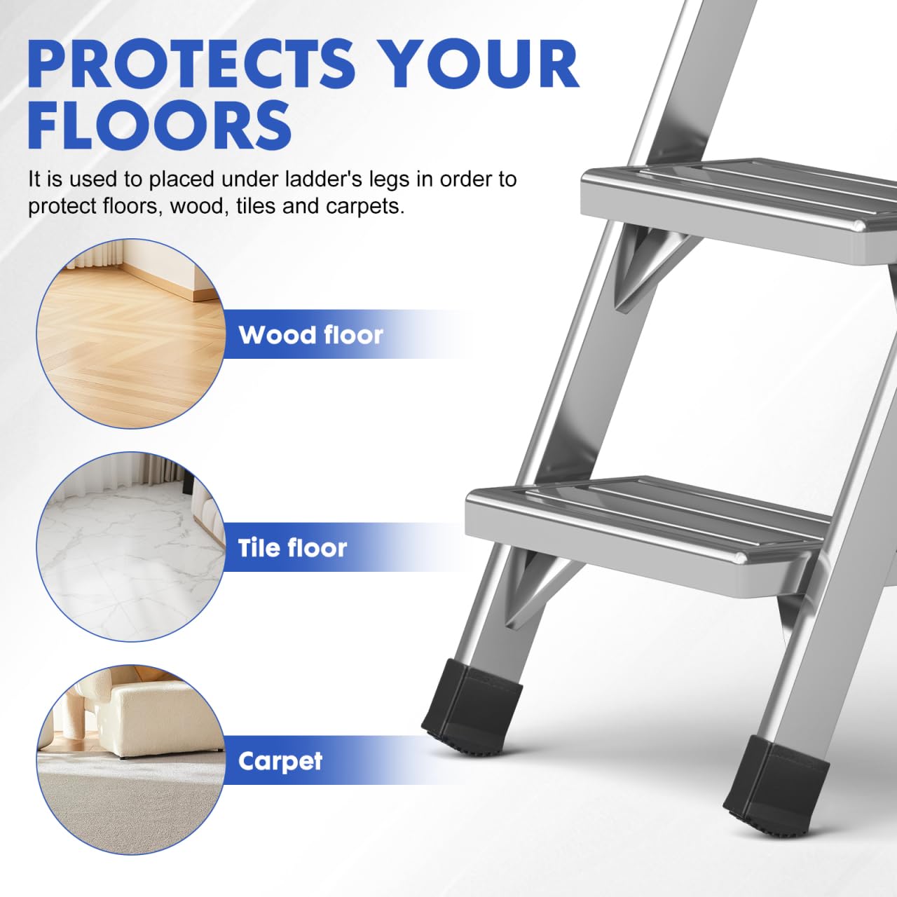 Cabilock Coperture Piedi Scala Antiscivolo 2.75X2.75X1.38In Pad Gomma Resistente Per Piedini Scala Alluminio 4 Gradini Protezione Pavimenti E Stabilità Set 4 Pezzi Per Uso Domestico E Professionale