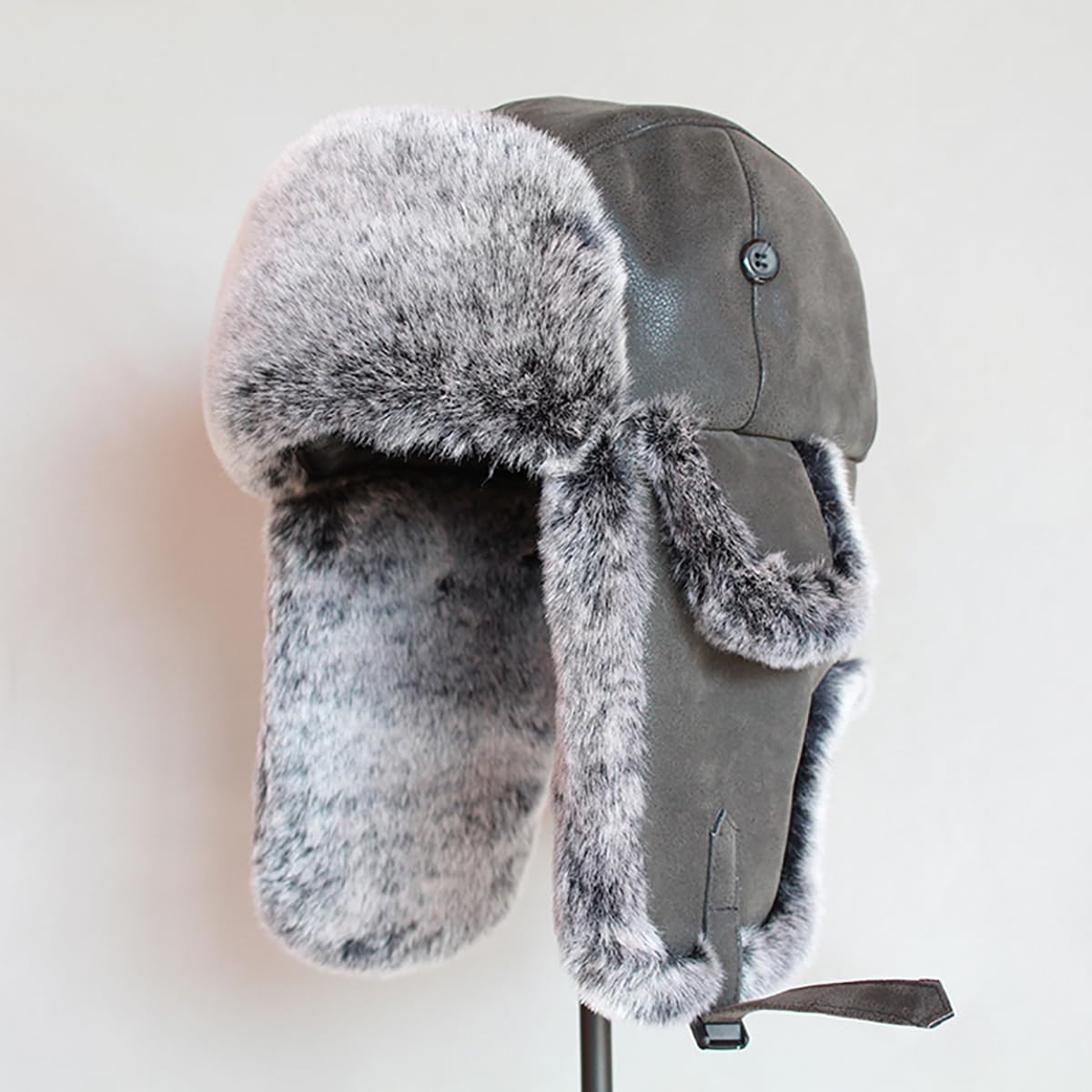 Winter Faux Leather Bomber Hats, Unisex Trapper Cap, Plush Russian Hat with Ear Flap for Cold Weather