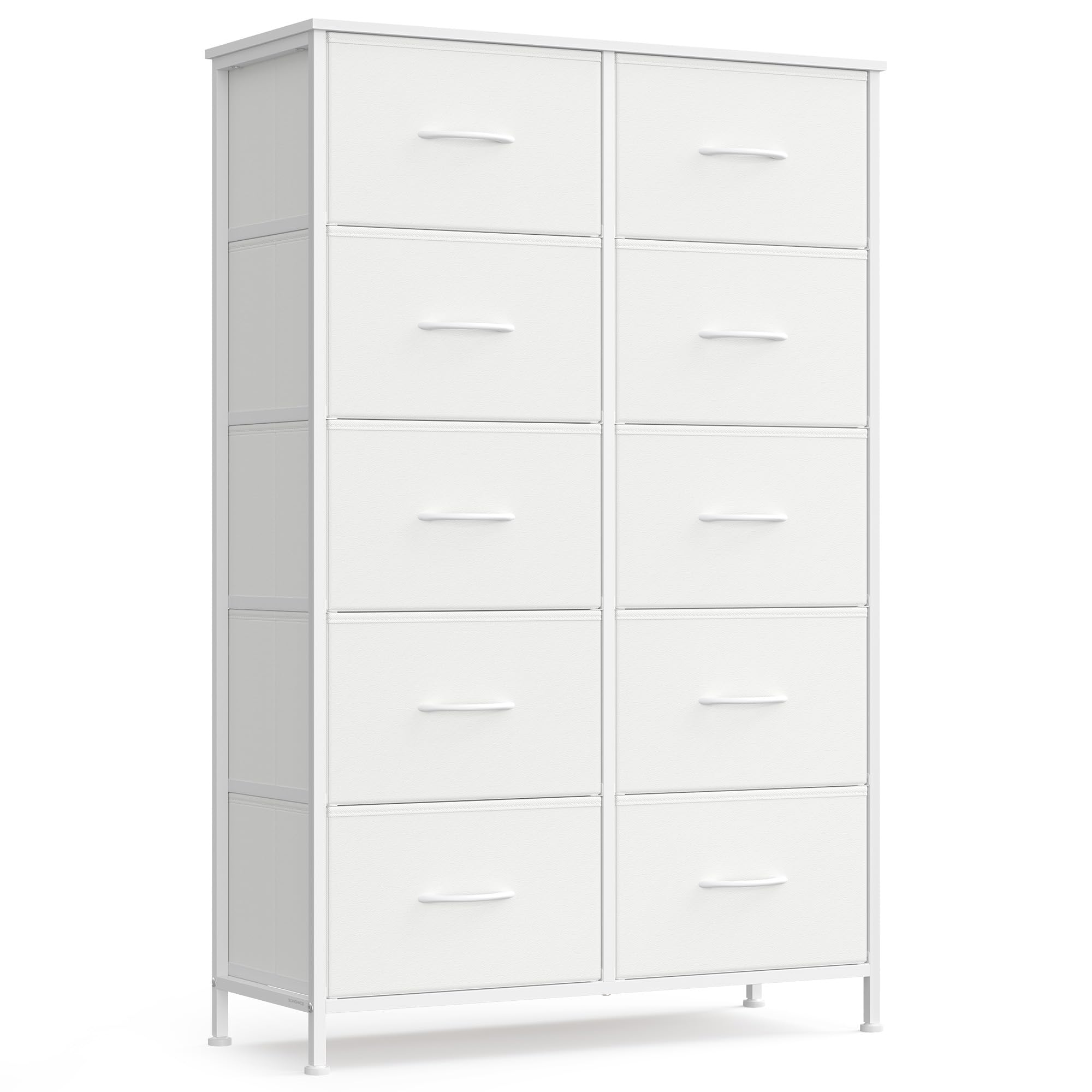 SONGMICS BELLAH Kollektion - Kommode, Schrank, Aufbewahrungsschrank, für Schlafzimmer, Flur, Wohnzimmer, Stahl, 10 Schubladen, modern, wolkenweiß-schneeweiß LGS125WH01