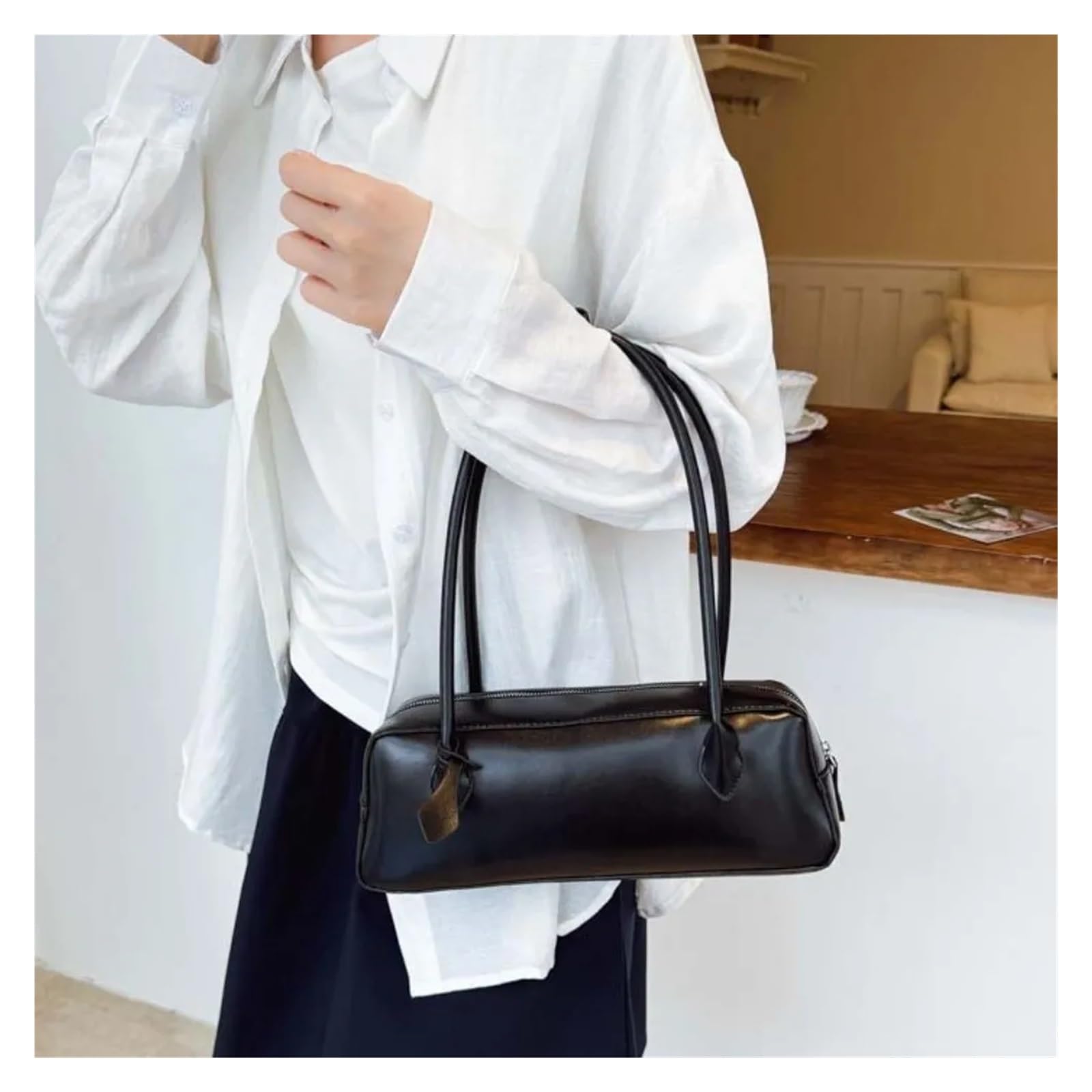 Bolso bandolera Elegant Stick Handbag Large Capacity PU Shoulder Bag Solid Color Texture Underarm Bags Women