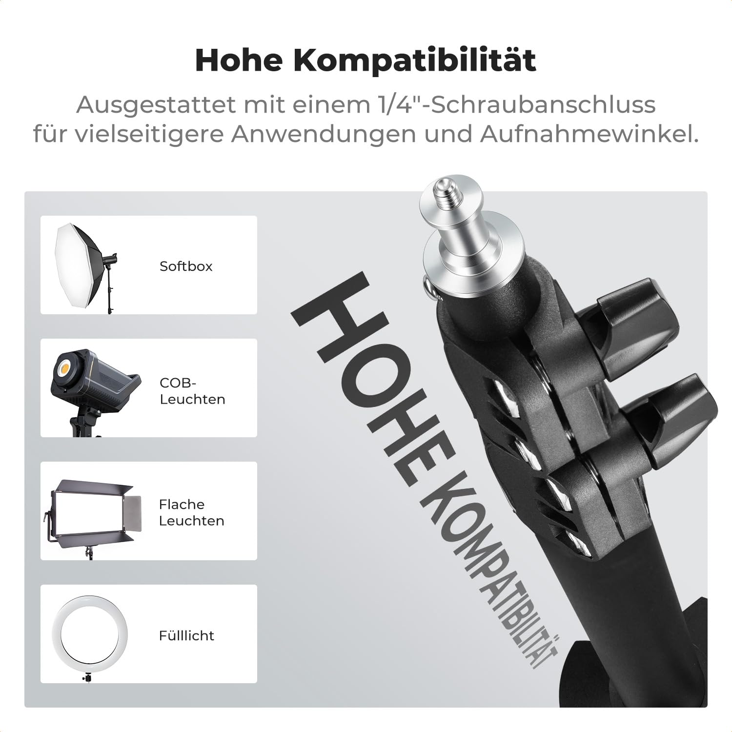 K&F CONCEPT 280CM Metal Fotografie Lichtstativ mit Universal 1/4" Srew | Light Stand für Studio-Fotographie, Reflektor, Blitz & Video, 112-280CM einstell Beleuchtungstativ hoch