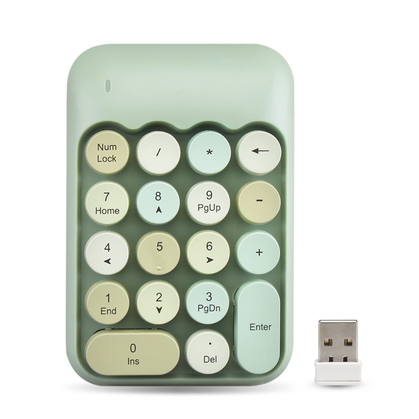Pavé Numérique Mécanique, Pavé Numérique sans Fil 2.4G à 18 Touches, Clavier Numérique Rétro Mignon de Couleur Mélangée, pour PC, Ordinateur Portable, Ordinateur Portable, Etc.(Vert)