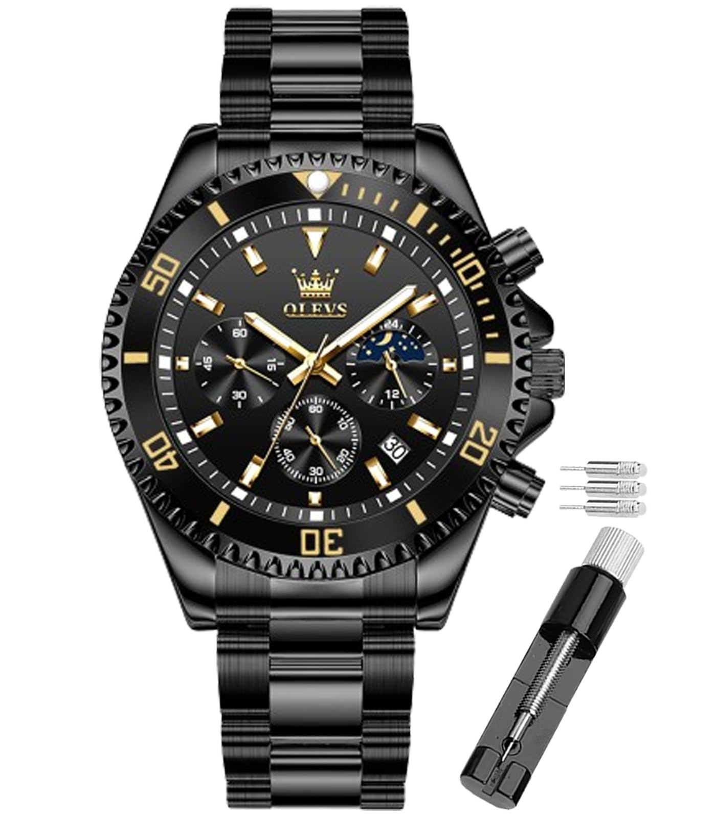 OLEVS Watch for Men Waterproof Blue Dial Mens Dress Watches Luxury Two Tone Stainless Steel Wrist Watch with Day Date, Fashion Classic Classic Sports Quartz Watch Big Face… GW-G2870-Black