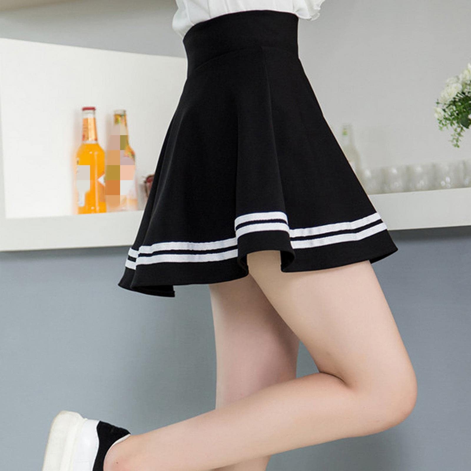 Falda de tenis para mujer, falda plisada de cintura alta, para mujer y niña, uniforme escolar, Negro, 48