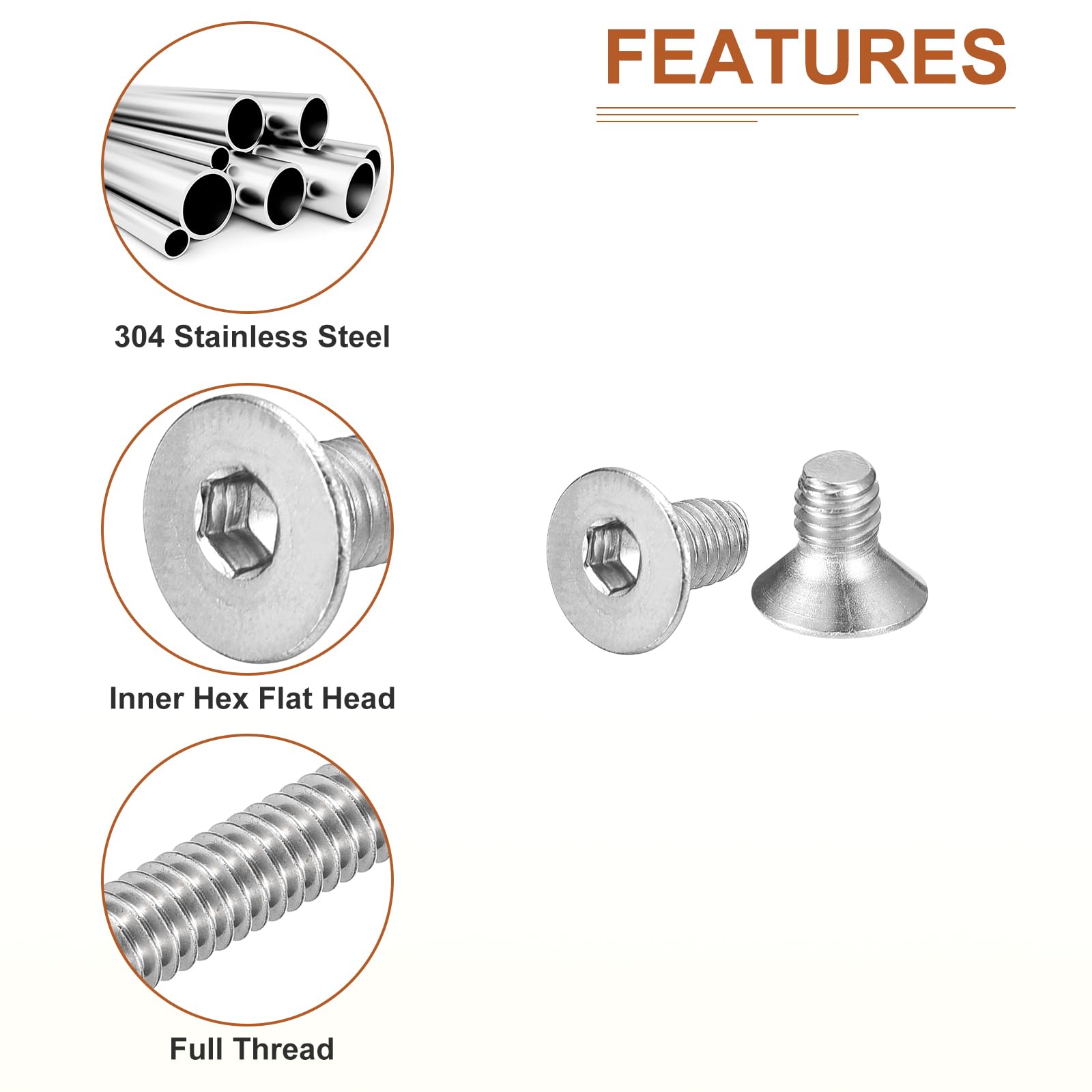 DTGN M4-0.7 x 6mm Flat Head Socket Cap Screws, 80 Pack 304 Stainless Steel Hex Socket Flat Head Screws, Full Thread, Countersunk Bolts - Image 4