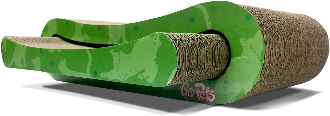 Premium Cat Scratcher by GoPets, Infinity Lounge Corrugated Cardboard is Reversible with Additional Insert to Last 4X Longer, Includes 1 Pack Catnip, Ergonomic Scratching Post, Cutouts to Hide Toys