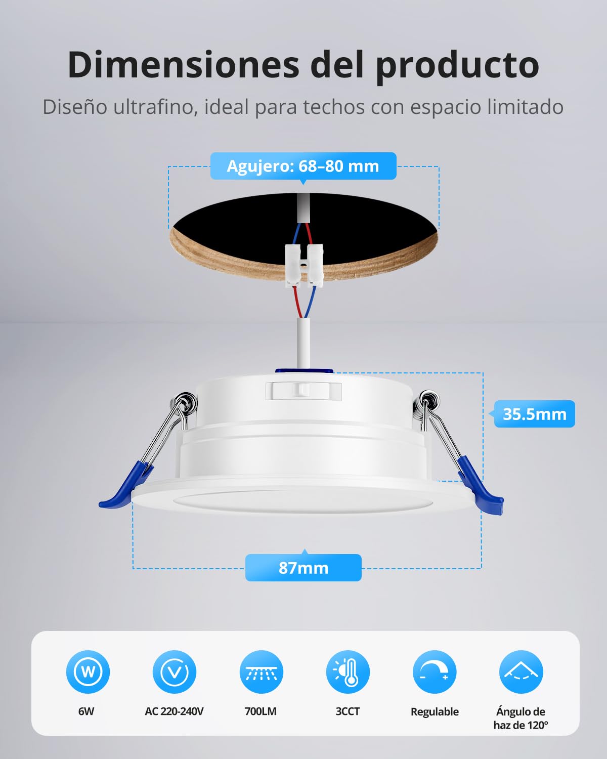 Gr4tec Downlight LED Techo Empotrable Regulable, IP65 Ojos de Buey, 10 Pack | Blanco Cálido Blanca Neutro Blanco Frío, IP65 Impermeable, 6W 700LM, Corte 68-80mm, Foco Empotrable LED Techo 220V Para Baño