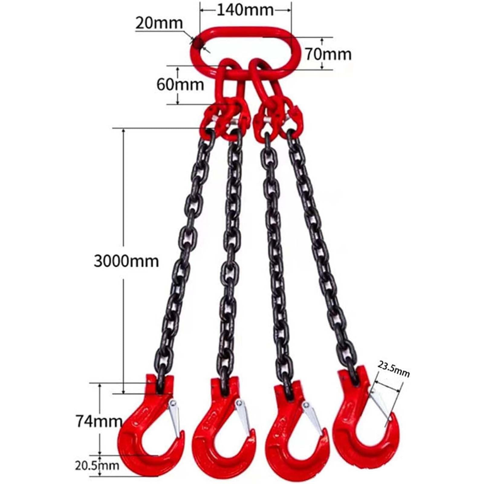 Imbracatura di sollevamento resistente, 300 cm, capacità di 4 tonnellate, in acciaio legato con 4 ganci e regolatore per motori e applicazioni di sollevamento pesante