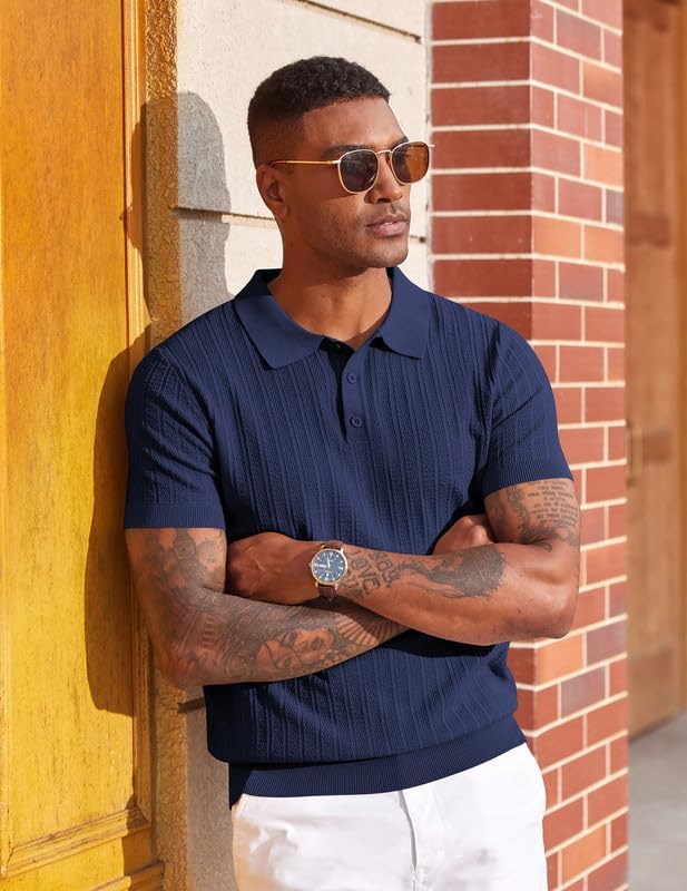 COOFANDY Mens Knit Polo Shirts Short Sleeve Slim Fit Textured Golf Polo Shirt Casual Summer Vacation T-Shirts - Image 3