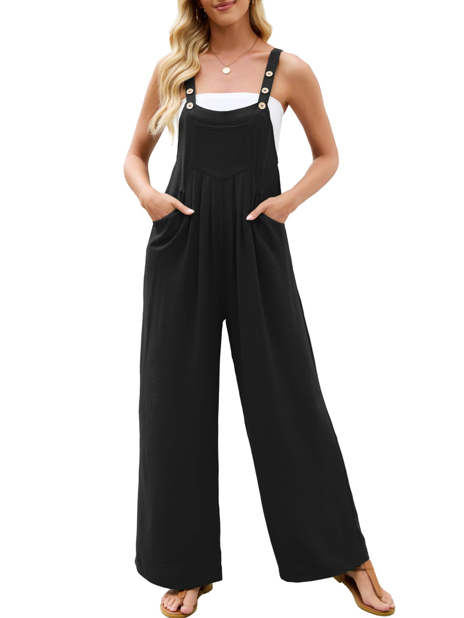 Women's Casual Jumpsuits Comfy Wide Leg Loose Fit Overalls Baggy Rompers with Pockets S-2XL-image-11