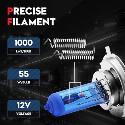 Miniatura 3 de VEHICODE H4 HB2 9003 Bombillas halógenas para faros delanteros, 5500K-6000K, súper blanco, de haz altobajo, motocicleta, automóvil, 12 V, 6055 W,