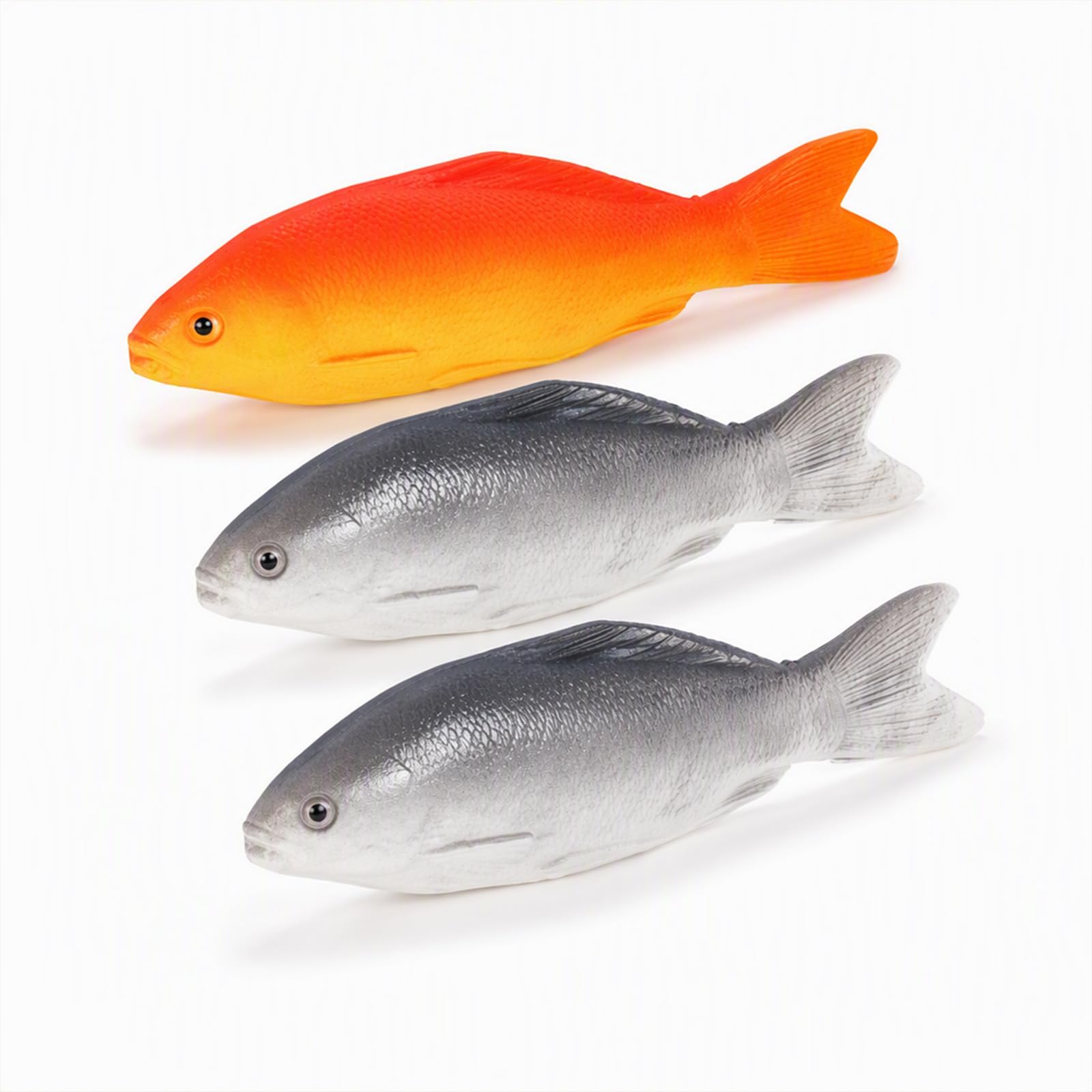 3-Pack Fake Fish Toy Set, Silver-Grey And Red, Realistic Sea Life Figures