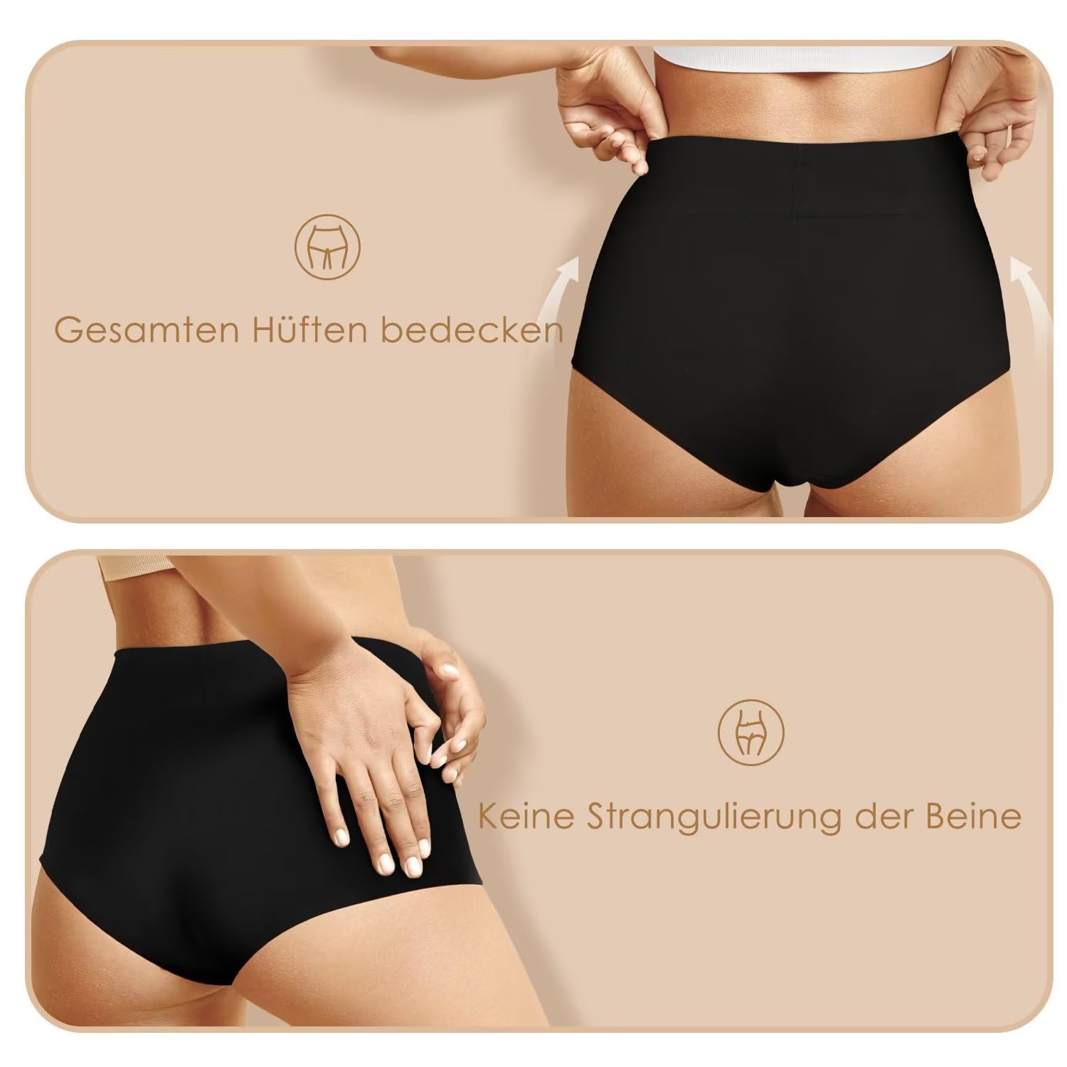 Lot de 5 culottes en coton taille haute YouShow pour femme, axé sur le confort et un effet lissant discret.