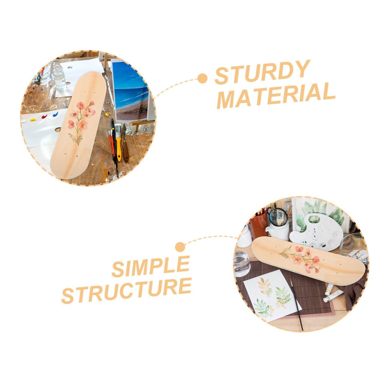 Cabilock Planche de Skateboard en Bois Brut 60 Cm Double Face 2 Pièces pour Bricolage Graffiti DIY, Surface Personnalisable, Skateboards Garçon et Filles Créatifs, Présent Artistique Plein