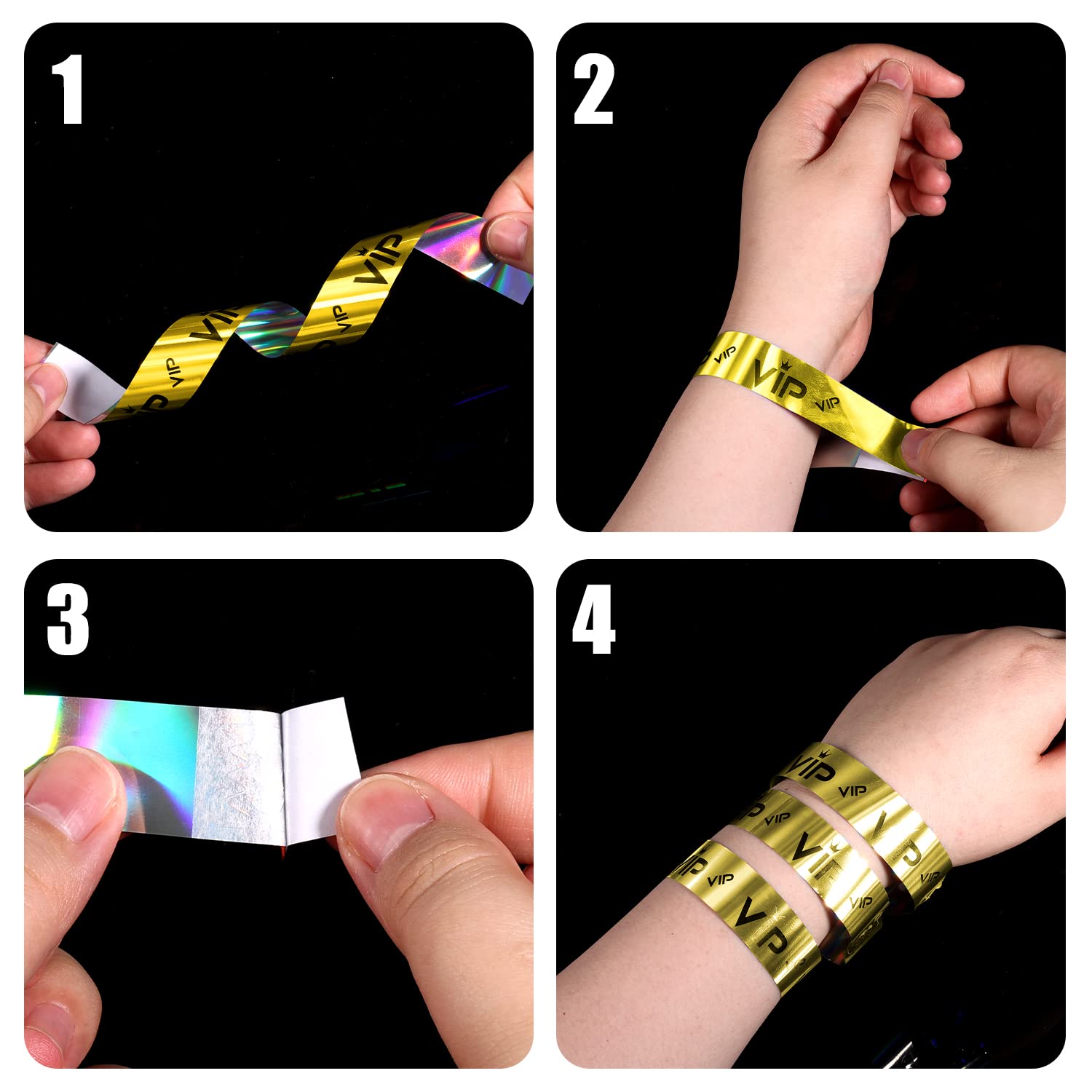 500st VIP-Polsbandjes, VIP-polsbandje Papieren Feestpolsbandjes Papieren Armbanden Polsbandjes VIP-armbandjes voor Evenementen Entree VIP-Feestmuziekfestivalconcerten(Holografisch Zwart Zilver