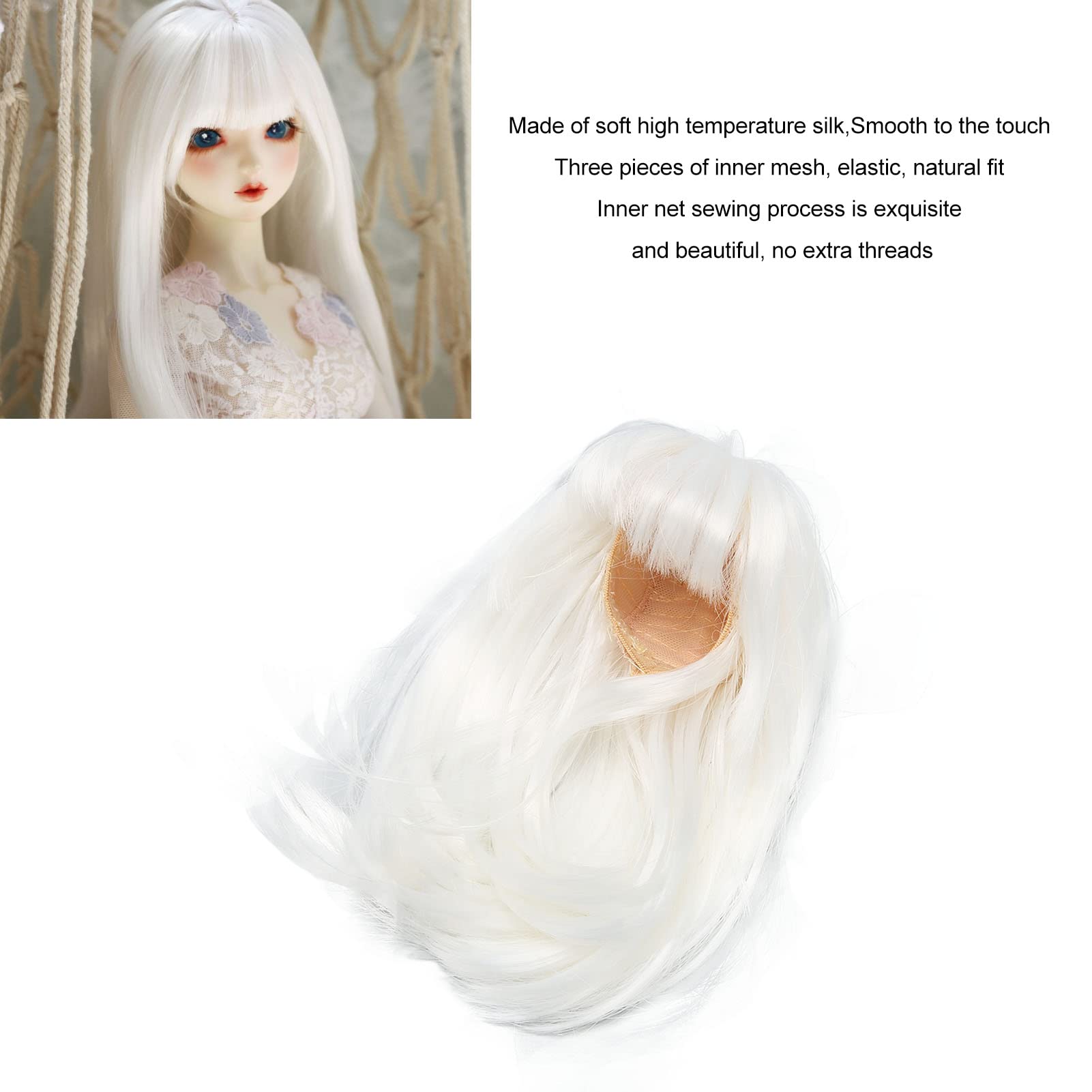 TOPINCN 1/6 Doll Wig Straight Hair High Temperature Silk for Bjd Ball Jointed Wigs Girl Doll Wig 6 Long Ball Jointed Doll Wig Doll Tail Wig Doll Making (White) - Image 2