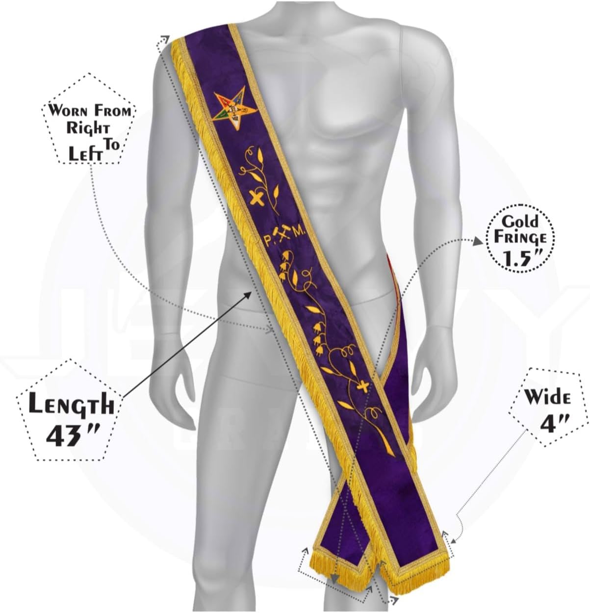 Masonic P.M Sash - Masonic Regalia Freemason OES Past Matron Velvet Sash with Embroidered Leather OES Sash Case