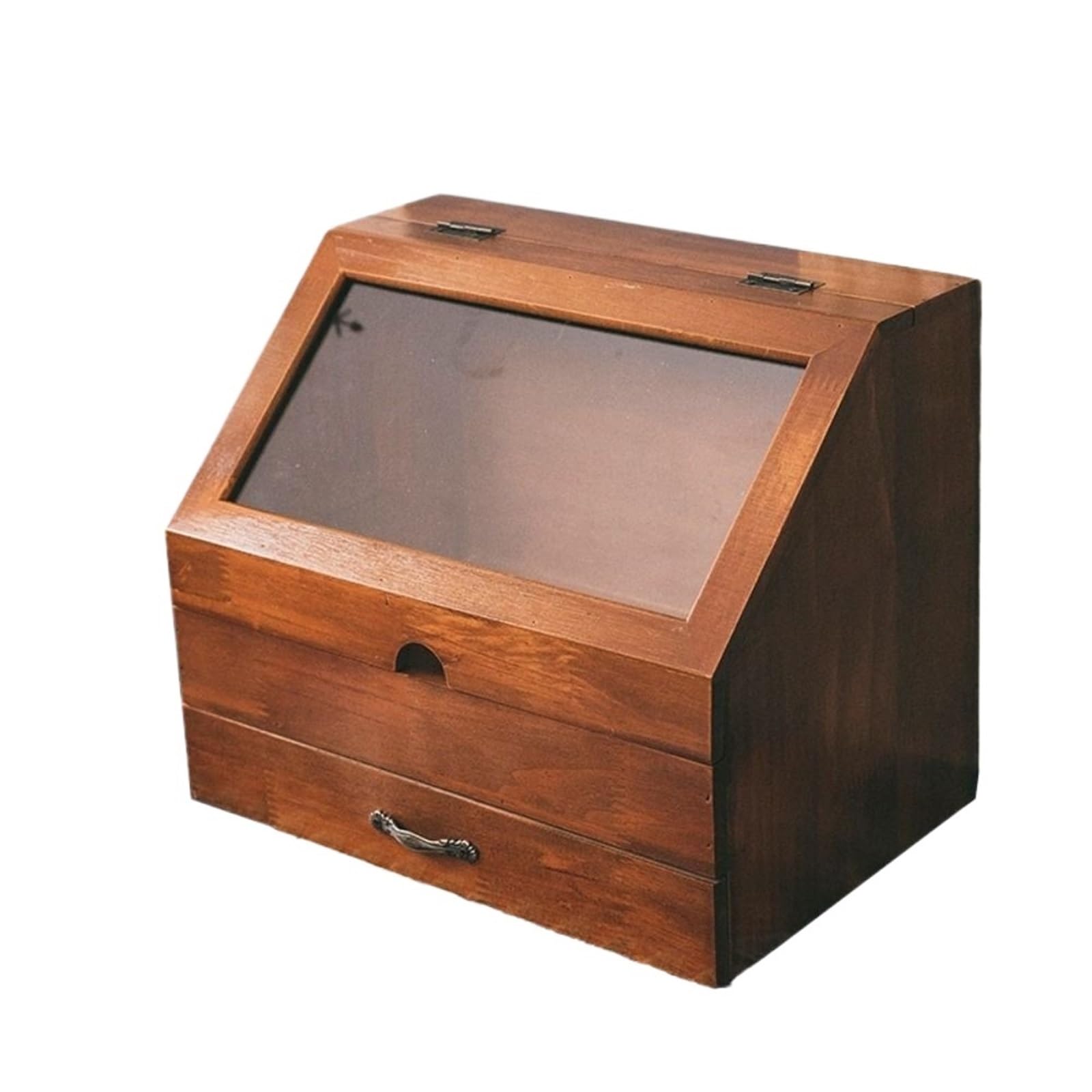 Scatola portaoggetti in legno vintage con cassetti in vetro a prova di deflettori organizer per gioielli rimovibile multiuso