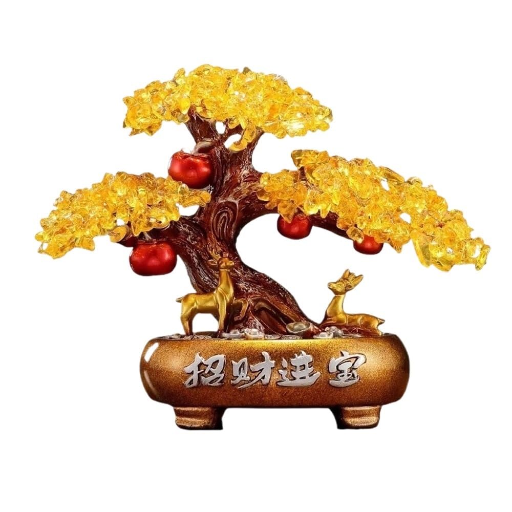 Fortune Crystal Trees Crystal Fortune Tree Ornament, Citrine Money, Living Room TV Wine Cabinet Entrance Decoration(Yellow)