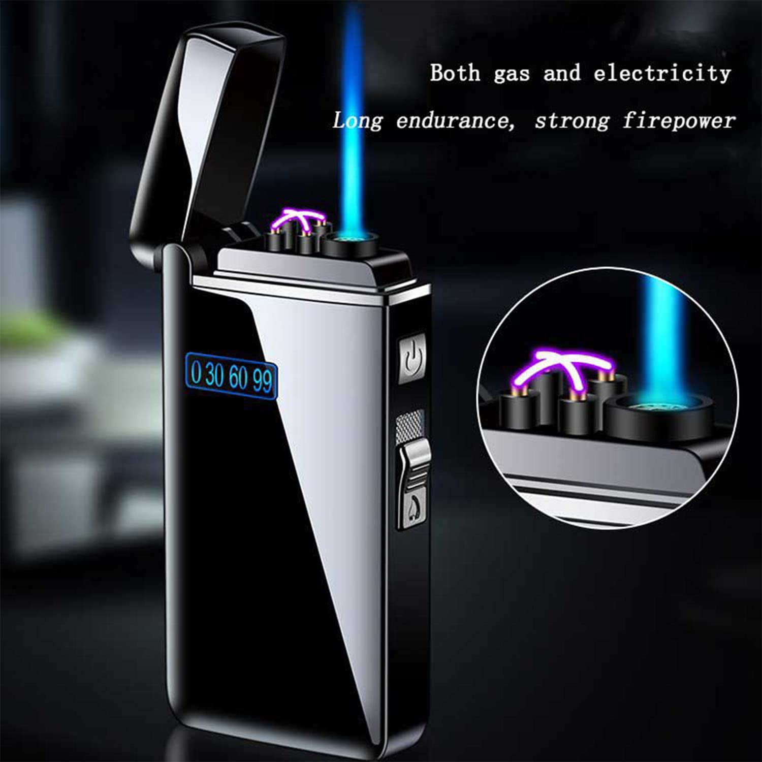 Briquet Plasma à Double Arc avec Affichage de la Batterie Jet Flame Turbo Torche Coupe-Vent sans Flamme Gadget pour Homme pour Bougies Feux d'artifice Cigarette Pipe Cigare