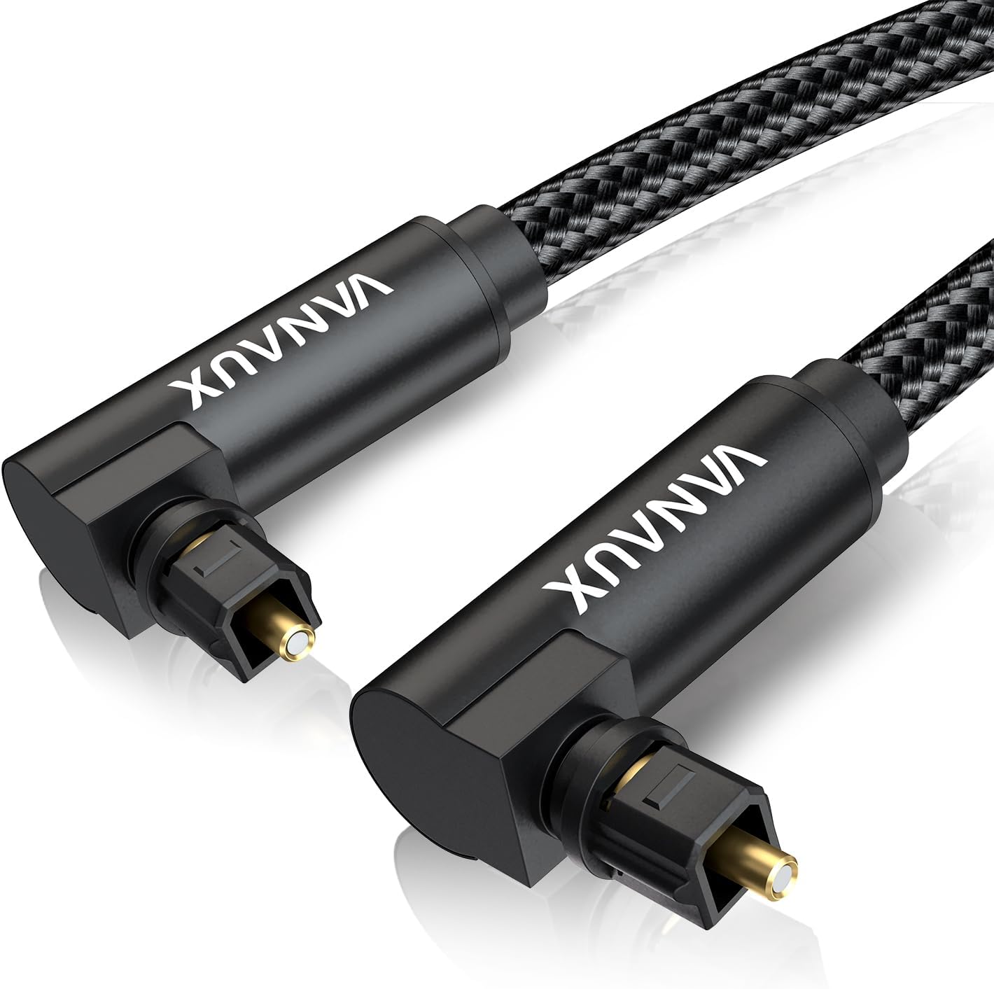 90 Right Angle Optical Audio Cable, 6.6ft, Black, Male to Male, TOSLINK, Compatible with TV, Sound Bar, PS4, Xbox