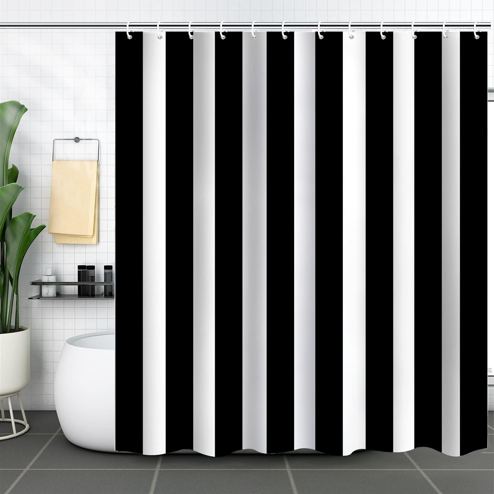 Tenda Doccia 180x180 Tessuto Antimuffa, Poliestere Nero bianco Striscia verticale Tenda vasca da bagno, lavabile, asciugatrice rapida, Stile 4