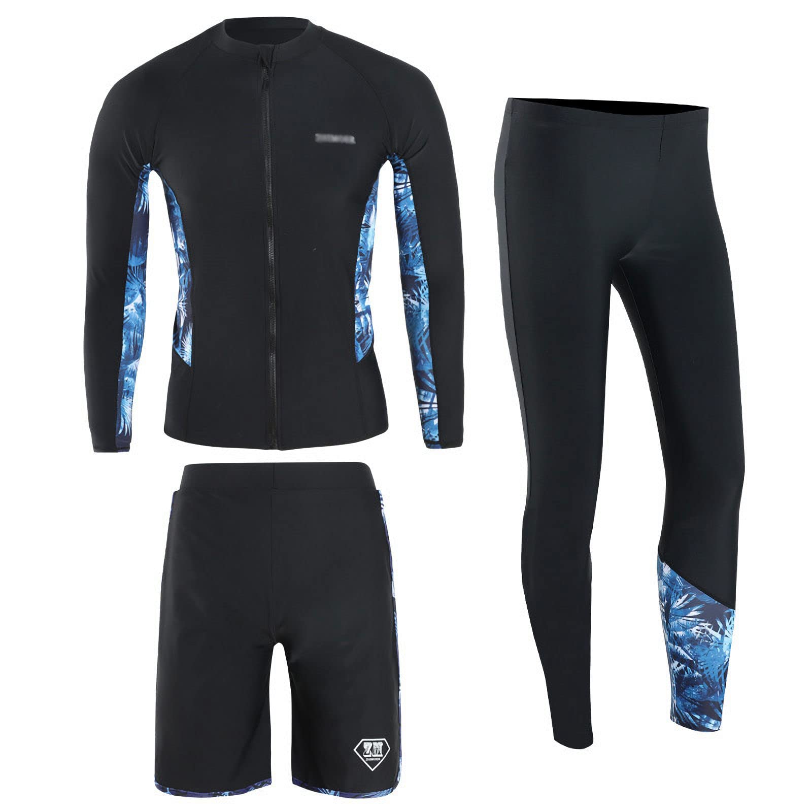 Herren Neoprenanzug, UV-Schutz 3 Teiliges Set Langarm Surfanzug, Langarm Sommer Athletischer Elastischer Tauchanzug, Split Badeanzug für Surf Schnorchel Kajak-2XL(70-80kg)-Herren