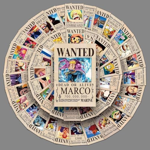 100Pcs for One Piece Wanted Poster Stickers, Cute Vinyl Waterproof Pirate Manga Sticker for Notebook, Water Bottles, Laptop, Skateboards, Luggage, Phone Suitcase, Guitar.