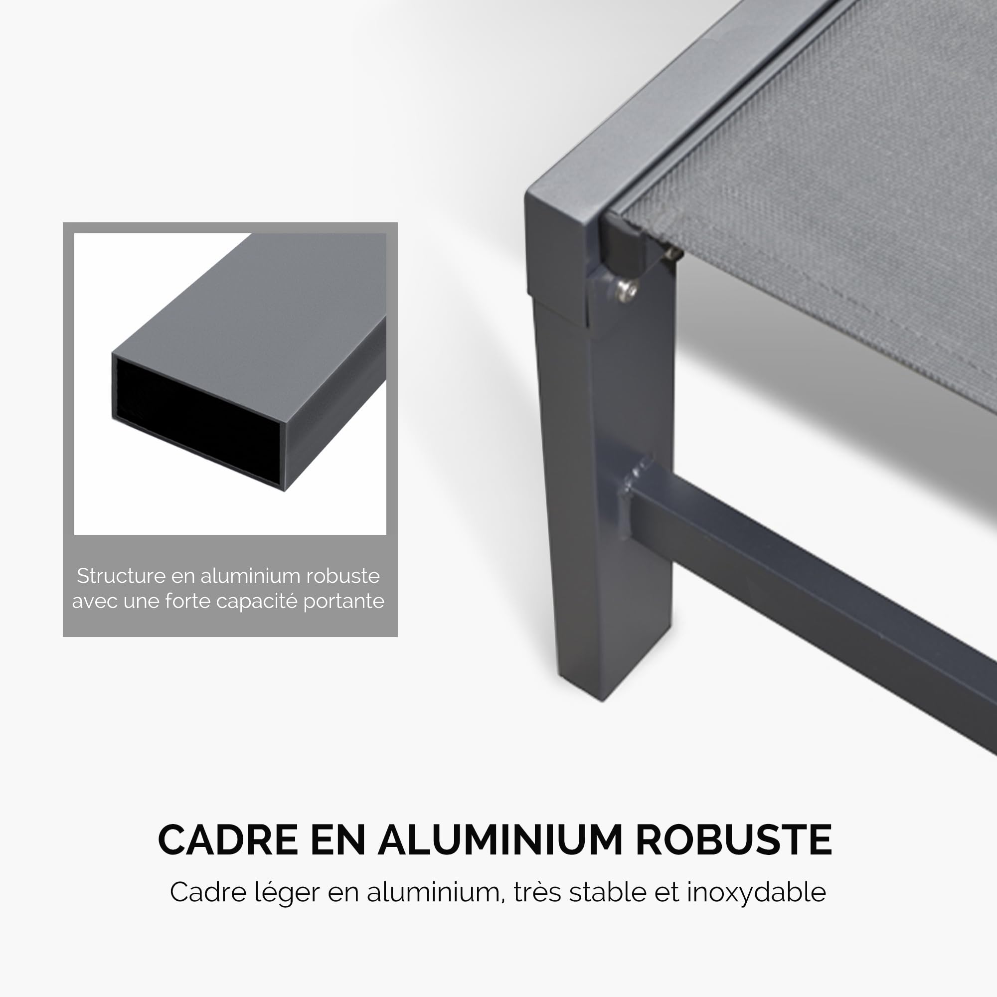 PURPLE LEAF 2 Transats Jardin Aluminium Gris avec Table d'Appoint et Roues