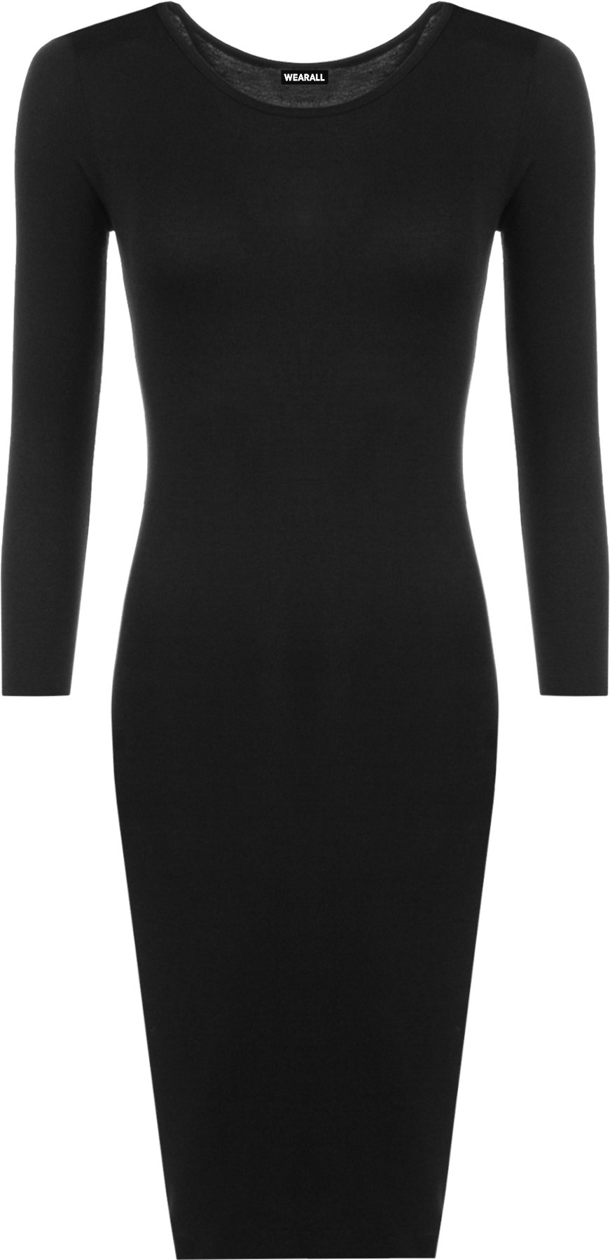 Wearall Women's Black Plus Size Plain Long Sleeve Bodycon Stretch Midi Dress - 24-26