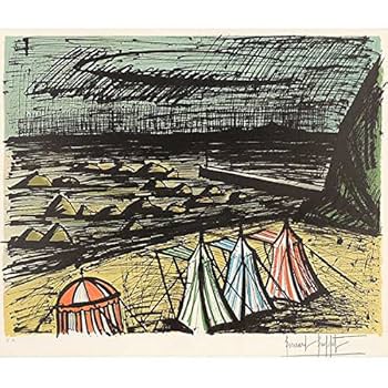 リトグラフ版画　ベルナールビュフェ 「海岸にて」 Amazon.co.jp: ベルナール・ビュフェ『海岸のテント』リトグラフ