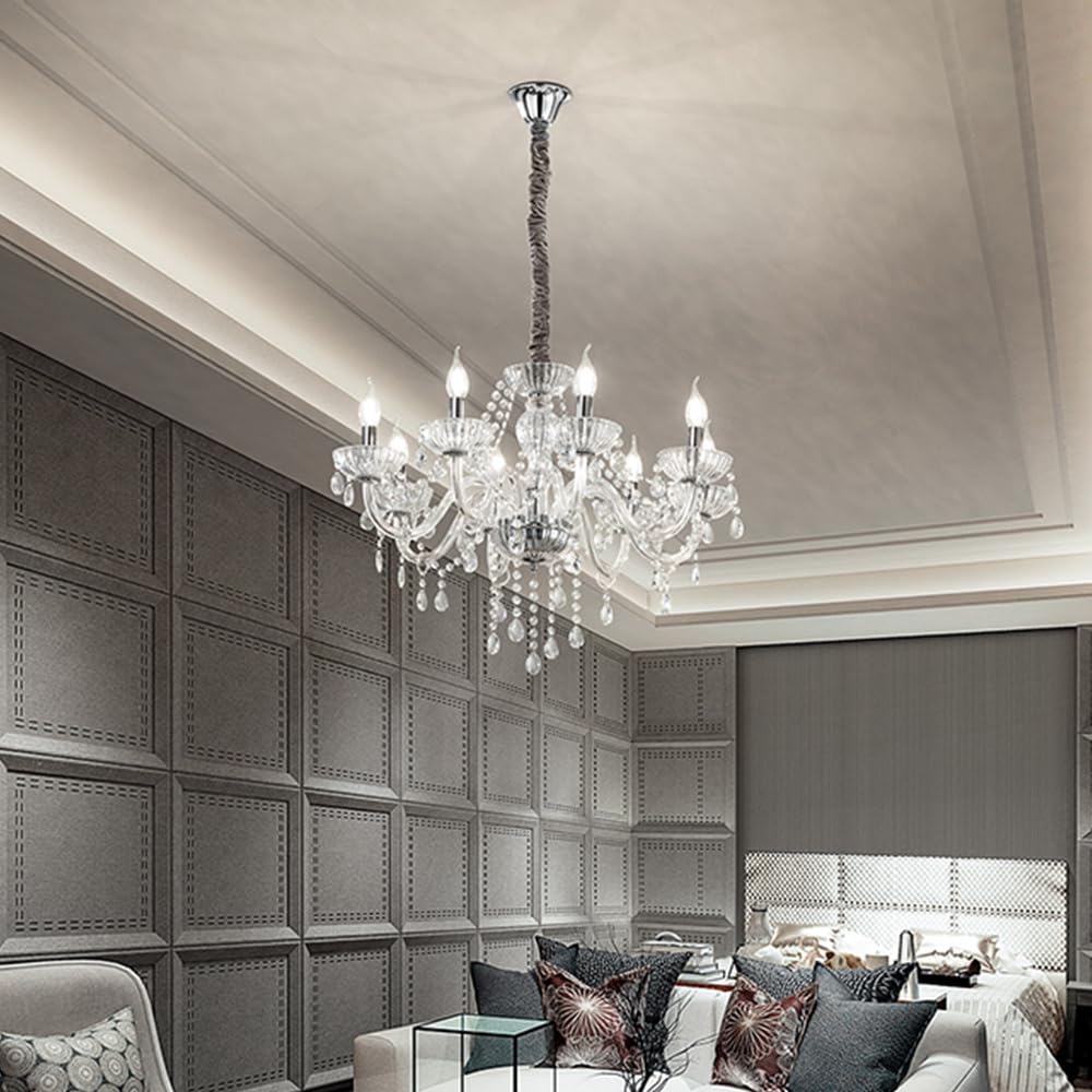 Suspension en verre Perenz 6818 : lustre gris velours 8 lumières E14 hauteur ajustable