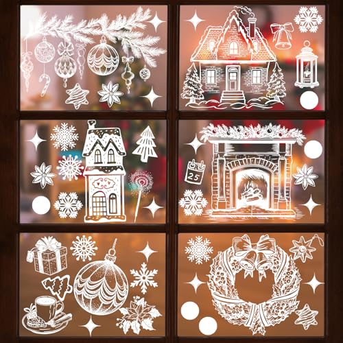 129 autocollants Hanari de Noël pour décoration de fenêtre, décoration de Noël en PVC statique et réutilisable
