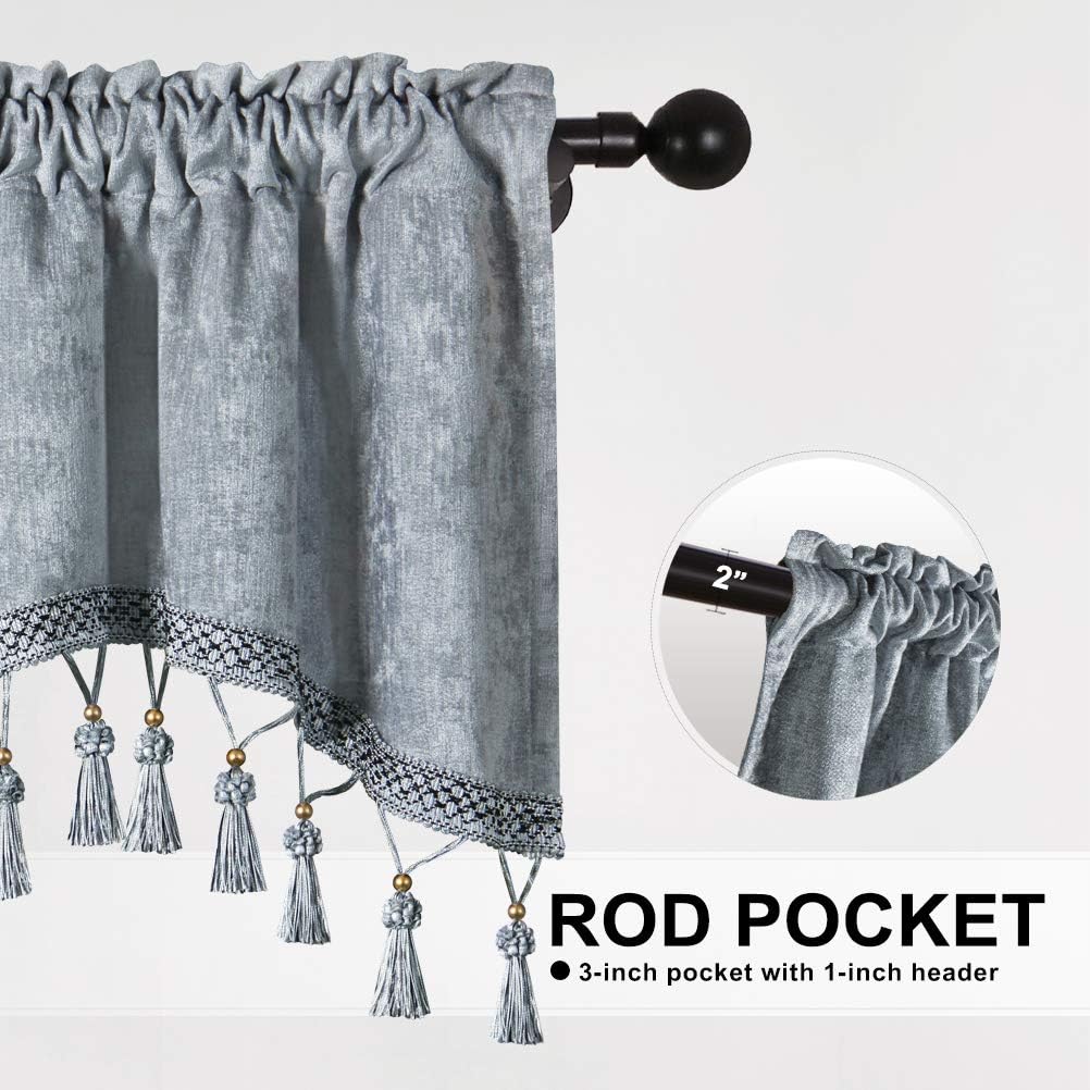 ELKCA Double-Sided Chenille Window Curtains Tier for Kitchen Silver Grey Scalloped Valance for Living Room,Pack of 2(Silver Grey, 52" W x 18" L)