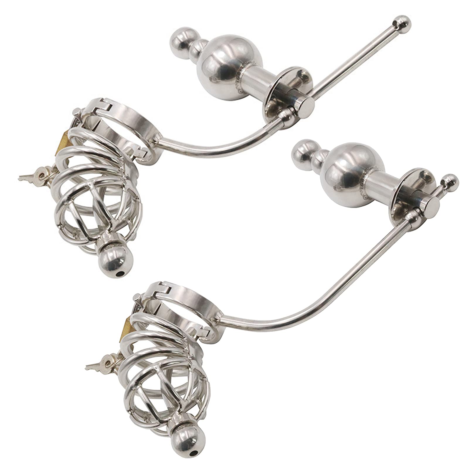 Gabbia per pene Cintura di castità con catetere e plug anale Sfere anali Castità in metallo Gabbia di castità Butt Plug Gabbia per cazzi con plug per pene Gancio anale(Ø38.1mm)