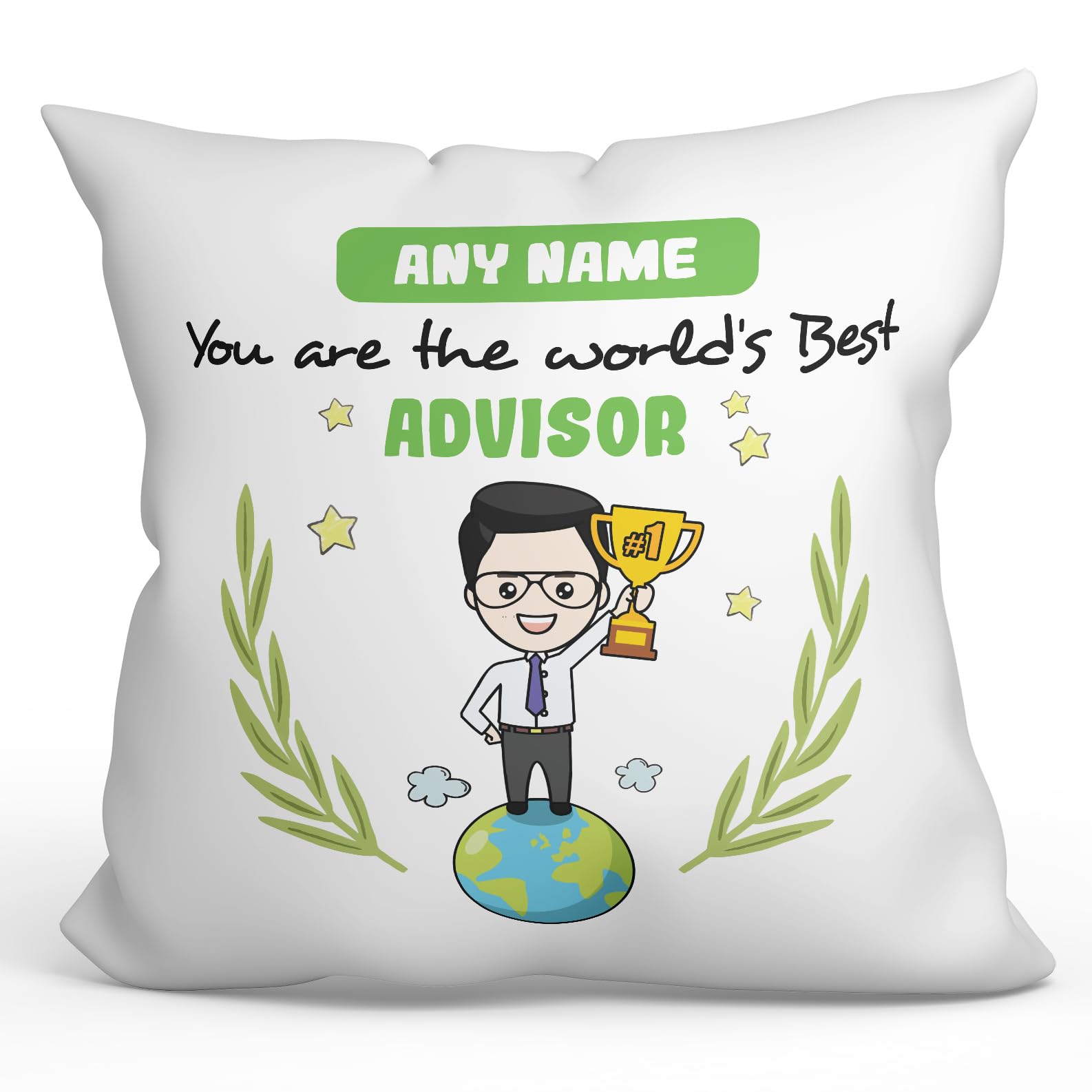 MUGFFINS Personalised Cushion for ADVISOR man Padding included - in English - You are World's Best - Funny custom gift - Pillow: cover and filling 15.7x15.7 inches