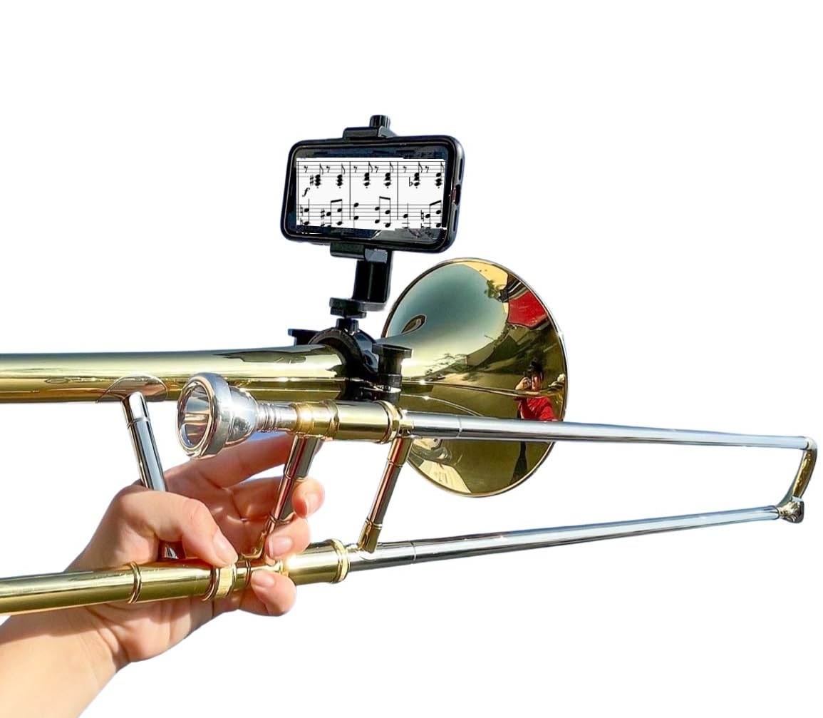 Niedrige Messing-Lyre – sichere Handyhalterung für Posaune, Mellophon, Flügelhorn und mehr, hergestellt in den USA, 3,8 cm - 5,1 cm Klemme, LB100