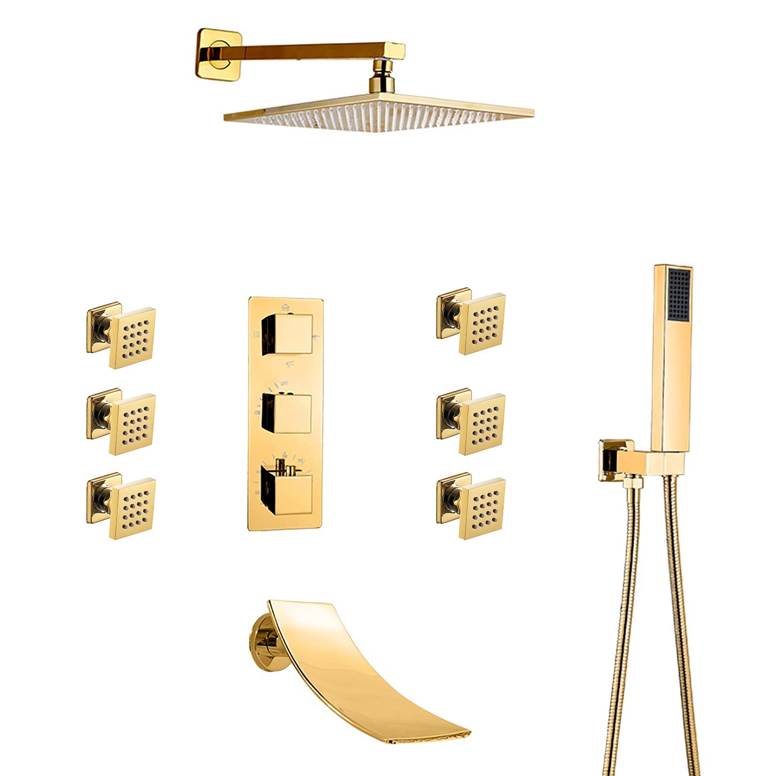 NGDFGR Shower, Shower Faucets Sets Complete, Gold Shower Fixtures With Handheld, Wall Mounted Shower Faucet Set For Bathroom,8In,One Color-8inch