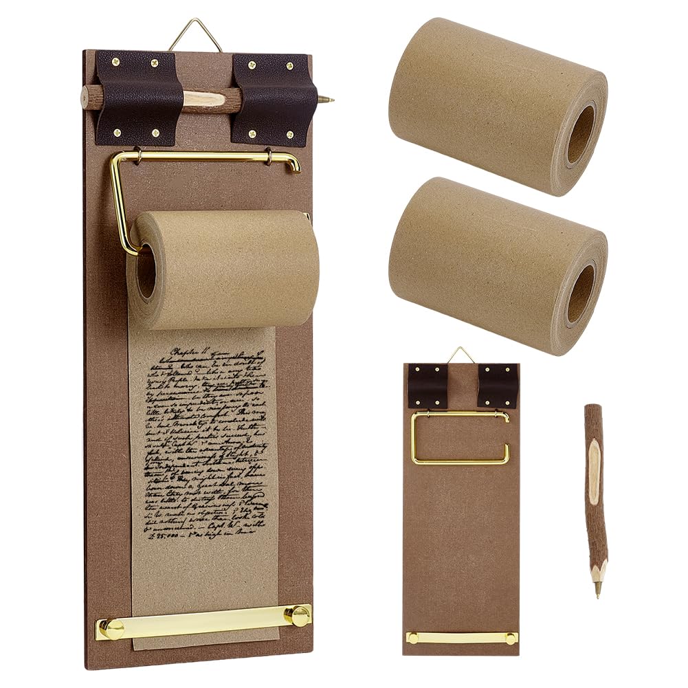 PH PandaHall Wooden Note Paper Dispenser Wall Mounted Paper Holder Notepad Message Board Grocery List Roll with 15m Papers Roller and Pen for DIY to-do List Artwork Note Taking Home Office