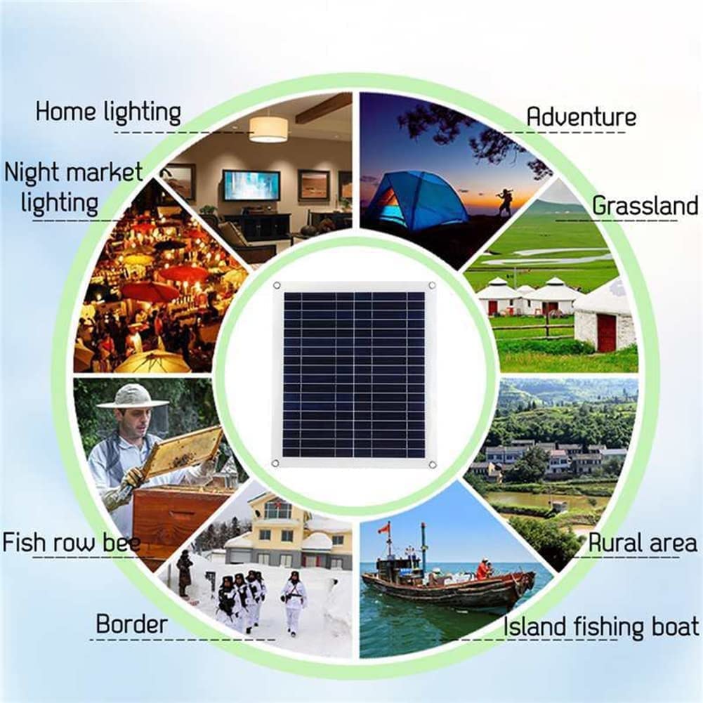 Zestaw paneli słonecznych 40W, kompletny zestaw do systemu solarnego, monokrystaliczny moduł PV Power Kit z regulatorem ładowania i żarówkami LED, do domu, na kemping, łódź, przyczepę kempingową, ka