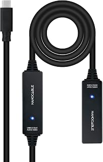 Nano Cable 10.01.1312 Verlängerungskabel USB 3.2 mit Verstärker Typ C/M-C/H, 10 m, Schwarz