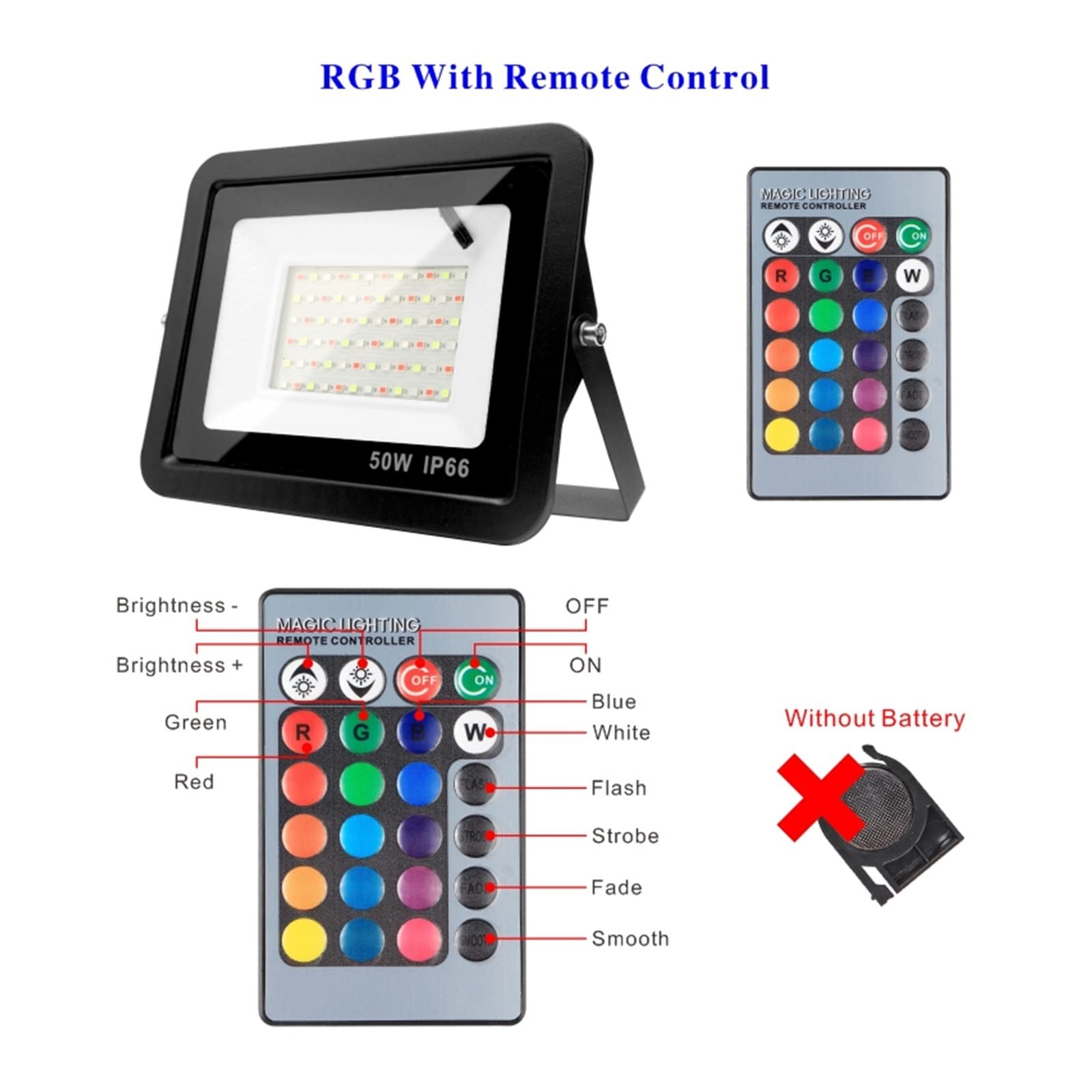 Reflektory zewnętrzne, Na wolnym powietrzu RGB Lampa światła powodziowego 3 0W 50W 100W Oświetlenie ogrodowe Wodoodporne reflektor LED RGB RGB SPITLight z pilotem(100W)