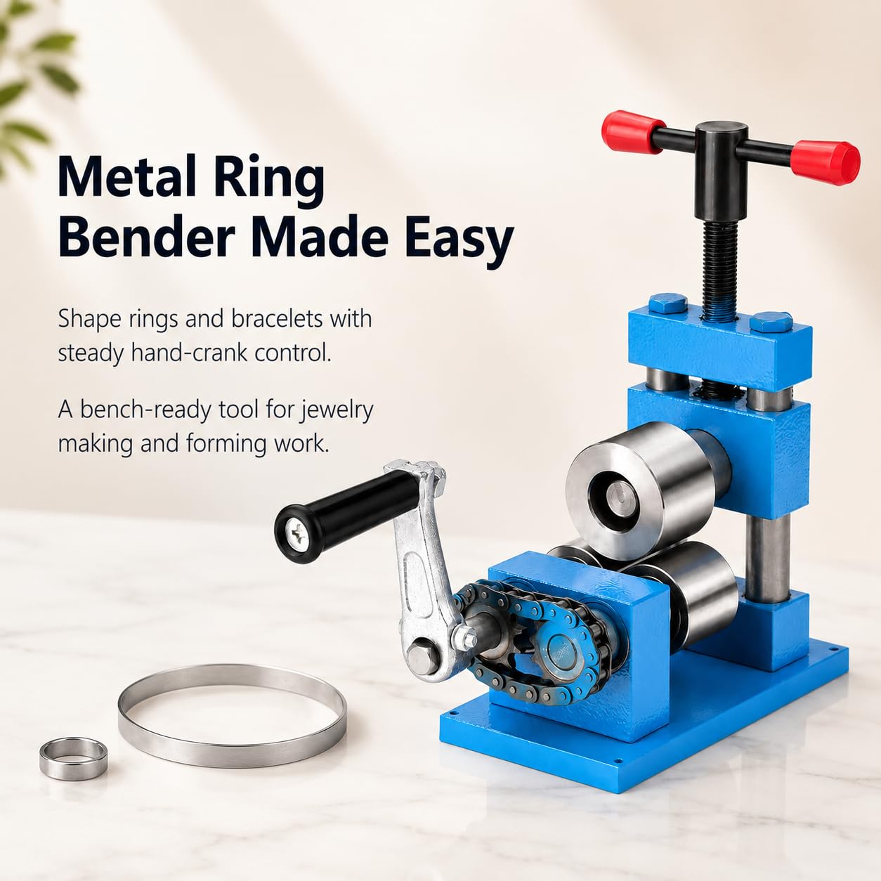 Doblador de Anillos de Metal con Manivela y Rodillos Intercambiables