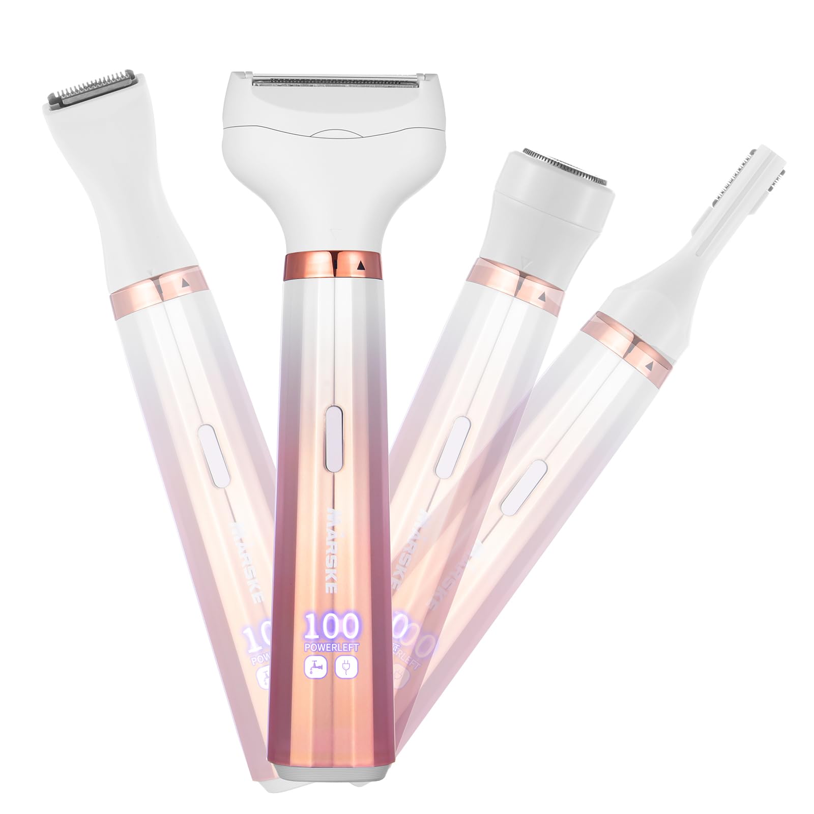 Umelee Afeitadora Eléctrica Mujer 4 en 1, Rasuradora Mujer con Pantalla LCD, Afeitadora Inalámbrica, Recortadora Mujer, Depilación Húmeda y Seca para Cara Piernas Axilas Cejas Zona Intima (Oro Rosa)