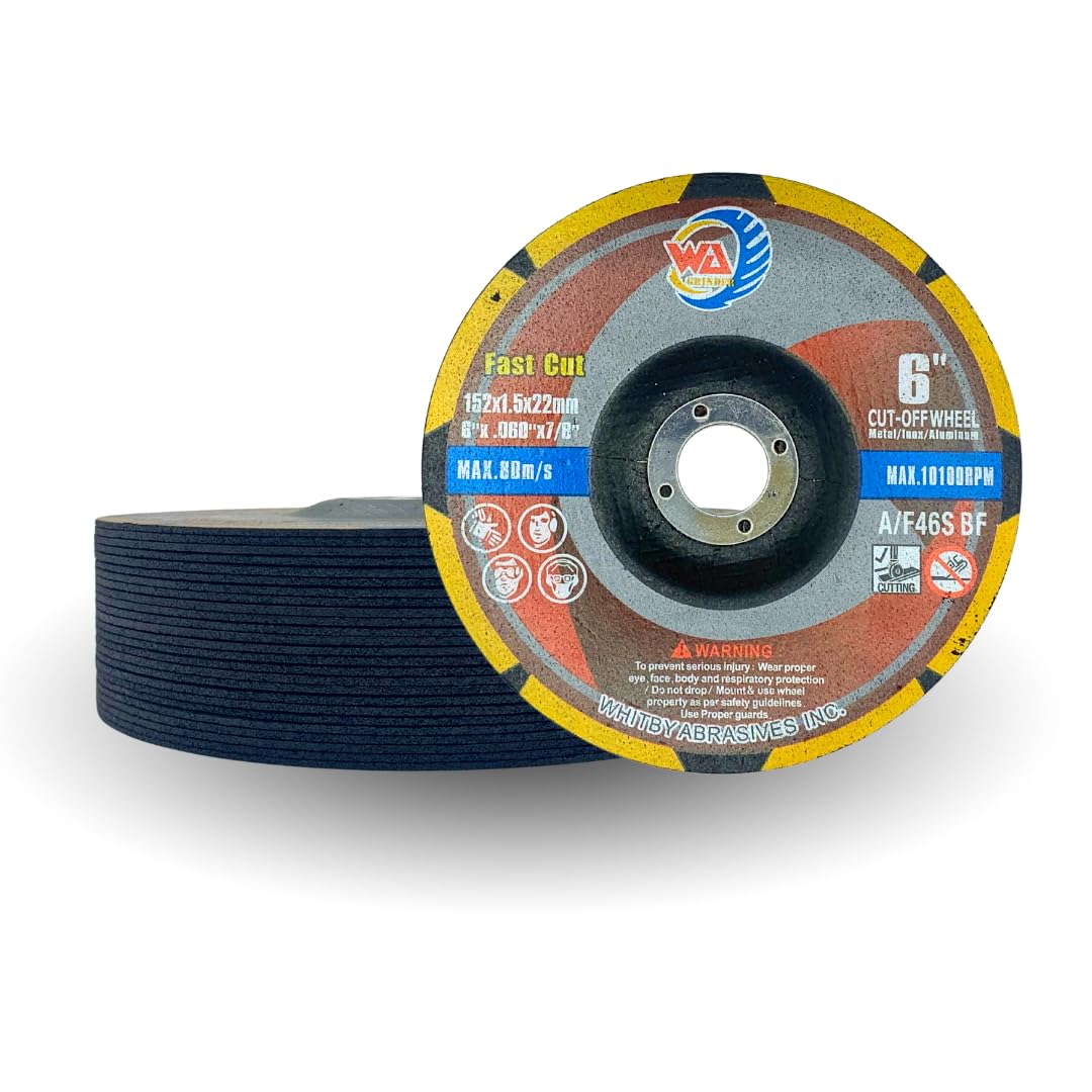 WA - Paquete de 25 ruedas de corte finas centrales deprimidas de 6 x 1/16 x 7/8 pulgadas para discos de corte de metal y acero inoxidable utilizados en amoladora angular de 6 pulgadas de diámetro