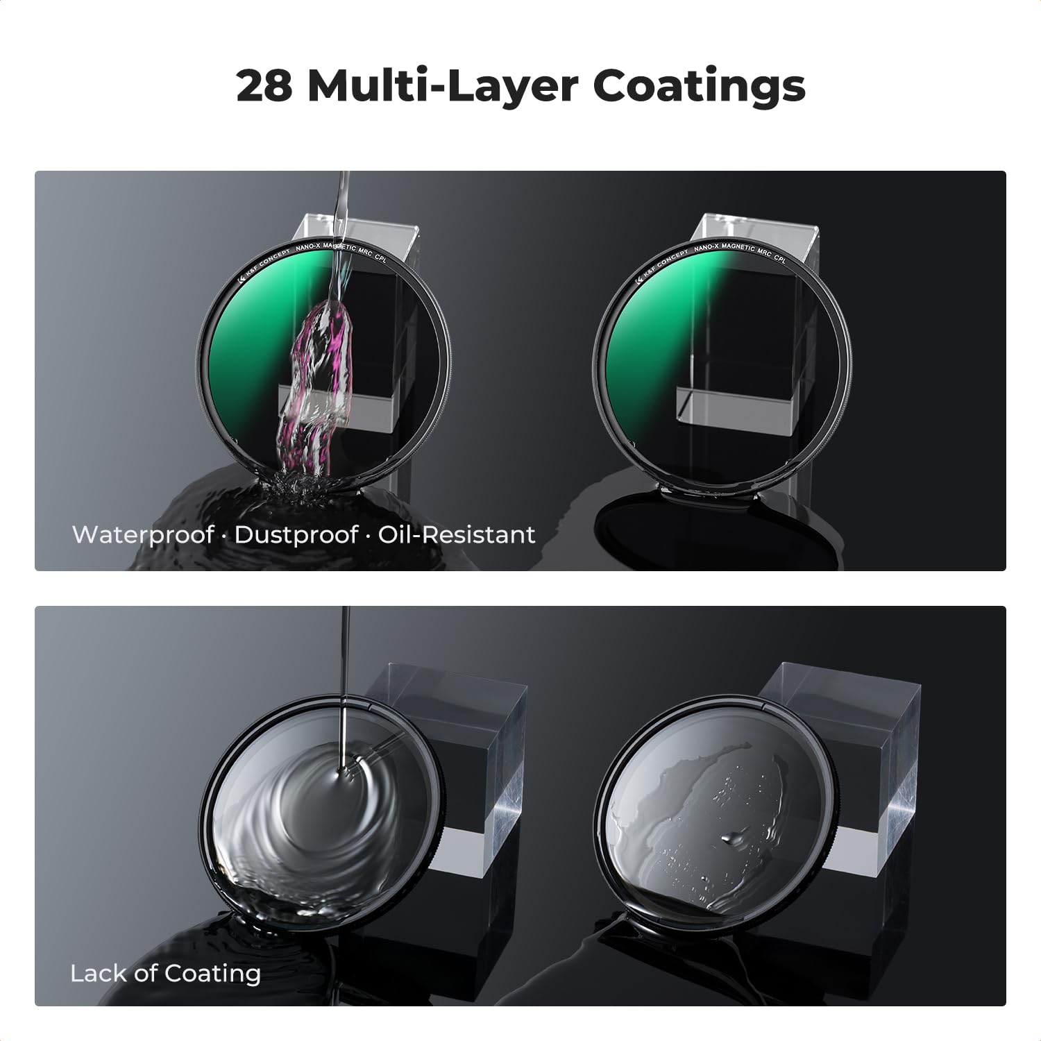 K&F CONCEPT Filtre Polarisant 67mm CPL Magnétique avec Bague Base et Bouchon Métal pour Objectif Appareil Photo