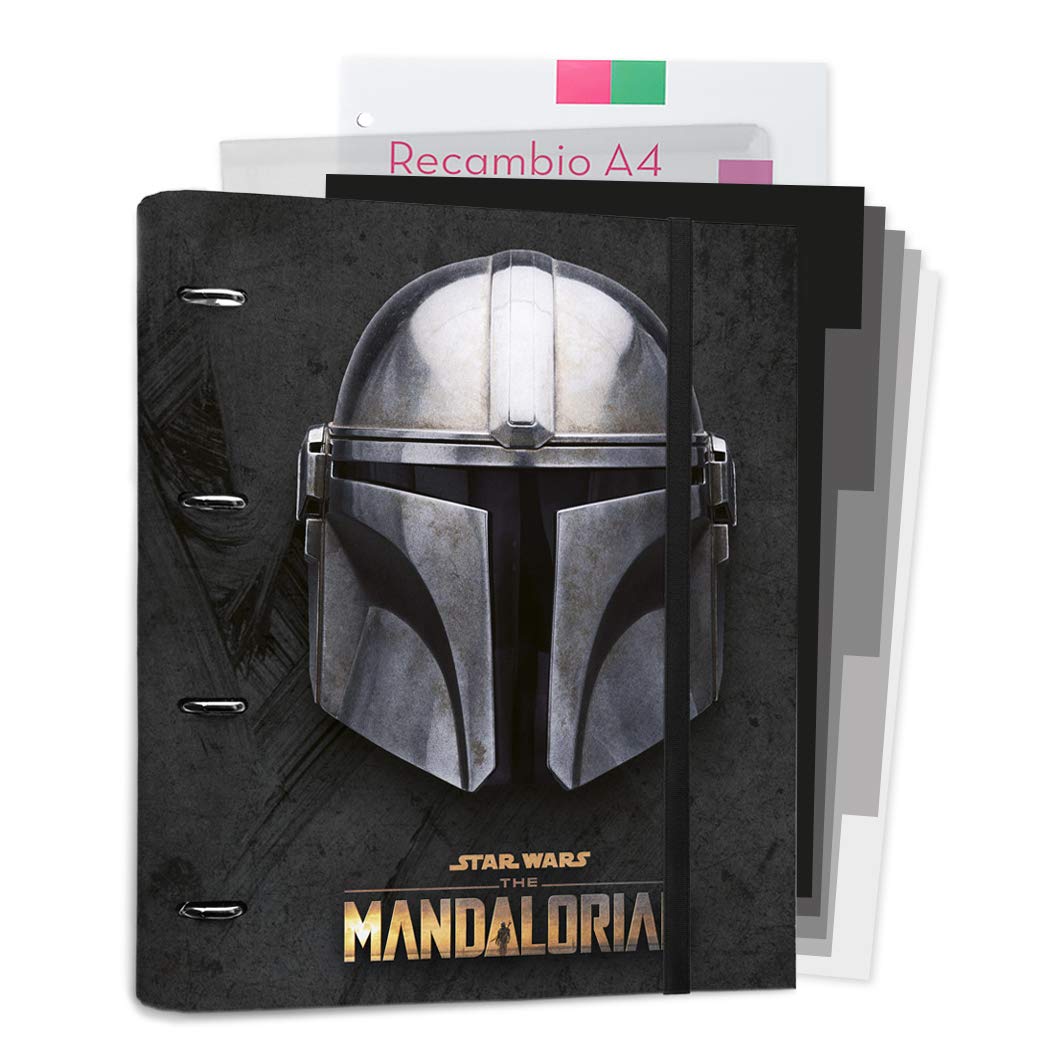 Grupo Erik Star Wars The Mandalorian 4 Ring Binder - Premium A4 Folder Ring Binder + 100 A4 Sheets + Dividers