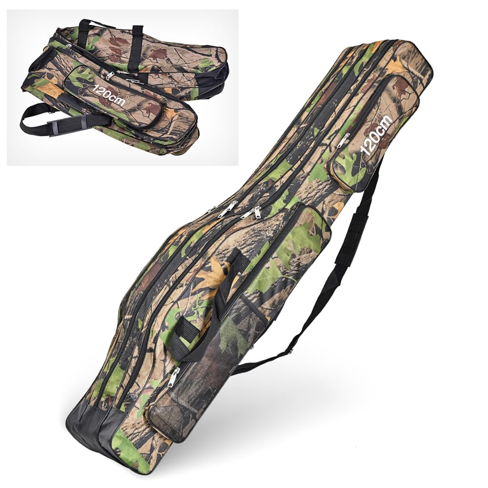 Bolsa portátil para caña de pescar, funda para caña de pescar, camuflaje, 120 cm, para accesorios de pesca, cebo de pesca [marrón]